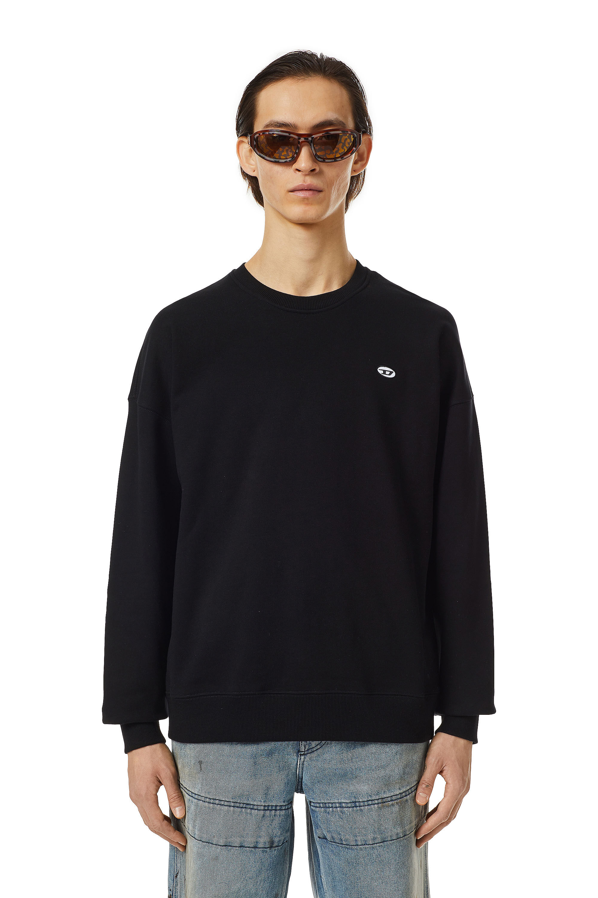 【送料&関税込】Diesel Logo Patch Sweatshirt Diesel Men L Sweatshirt Light Blue Yellow Logo Autumn Winter