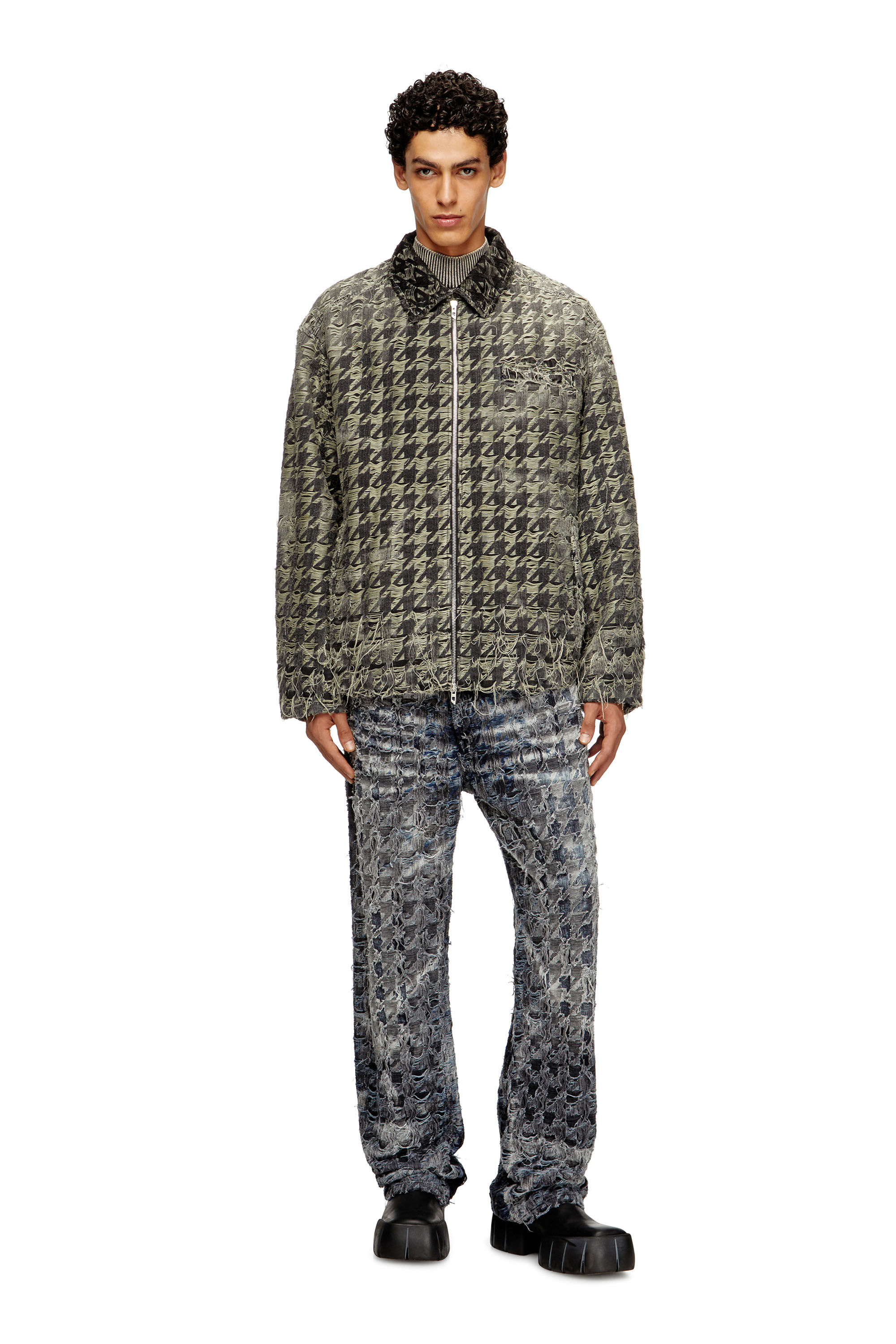 Diesel - D-ELMO-FSH, Chaqueta en tejido denim con tejido de pata de gallo Hombre in Negro - 1