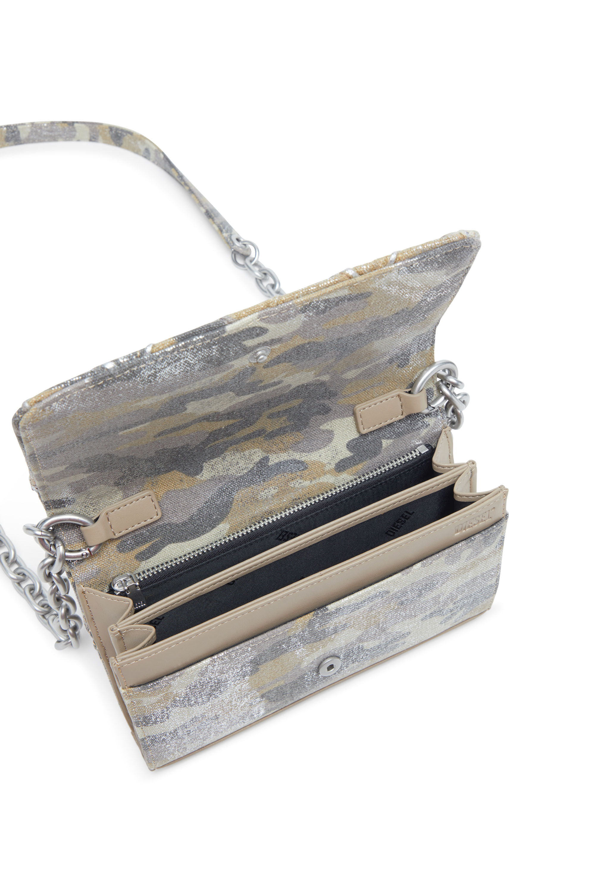 【DIESEL】Charm-D Wallet Strap Women's Wallet purse in argyle quilted denim | Multicolor