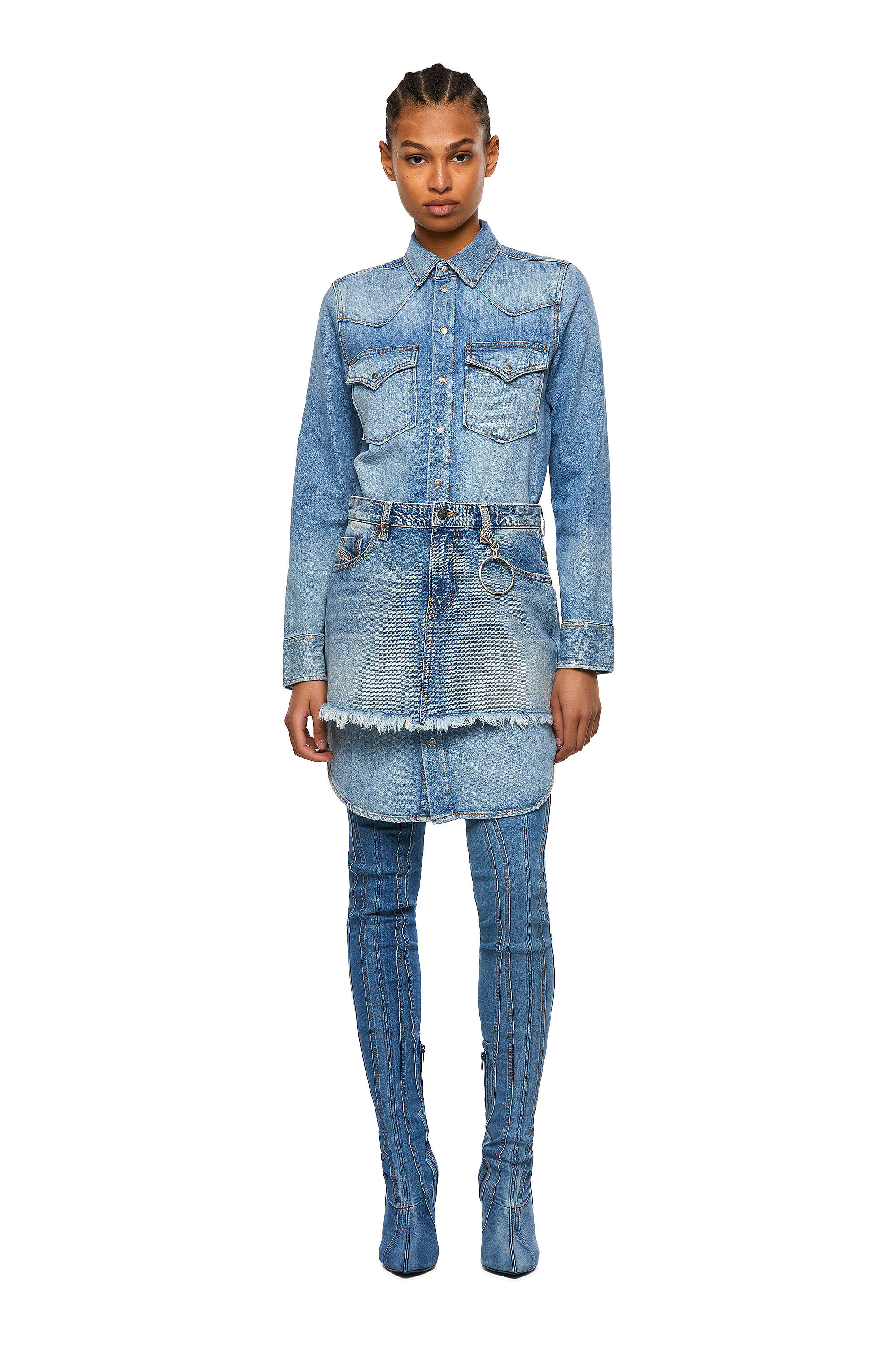 Diesel denim shirt top dress with skirt overlay