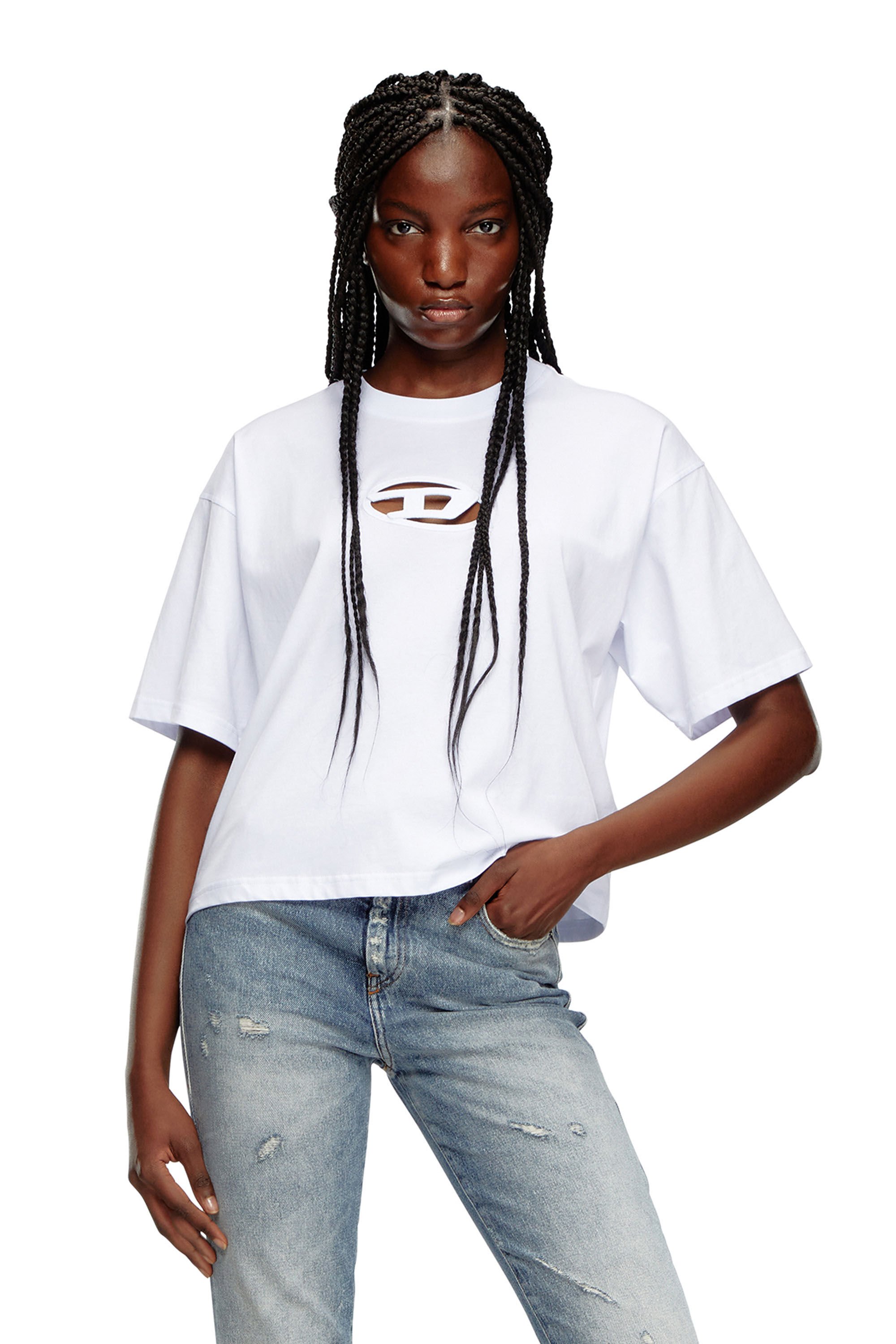 Diesel - T-BUXT-CROP-OD, Mujer Camiseta cuadrada con logotipo Oval D recortado in Blanco - Image 3