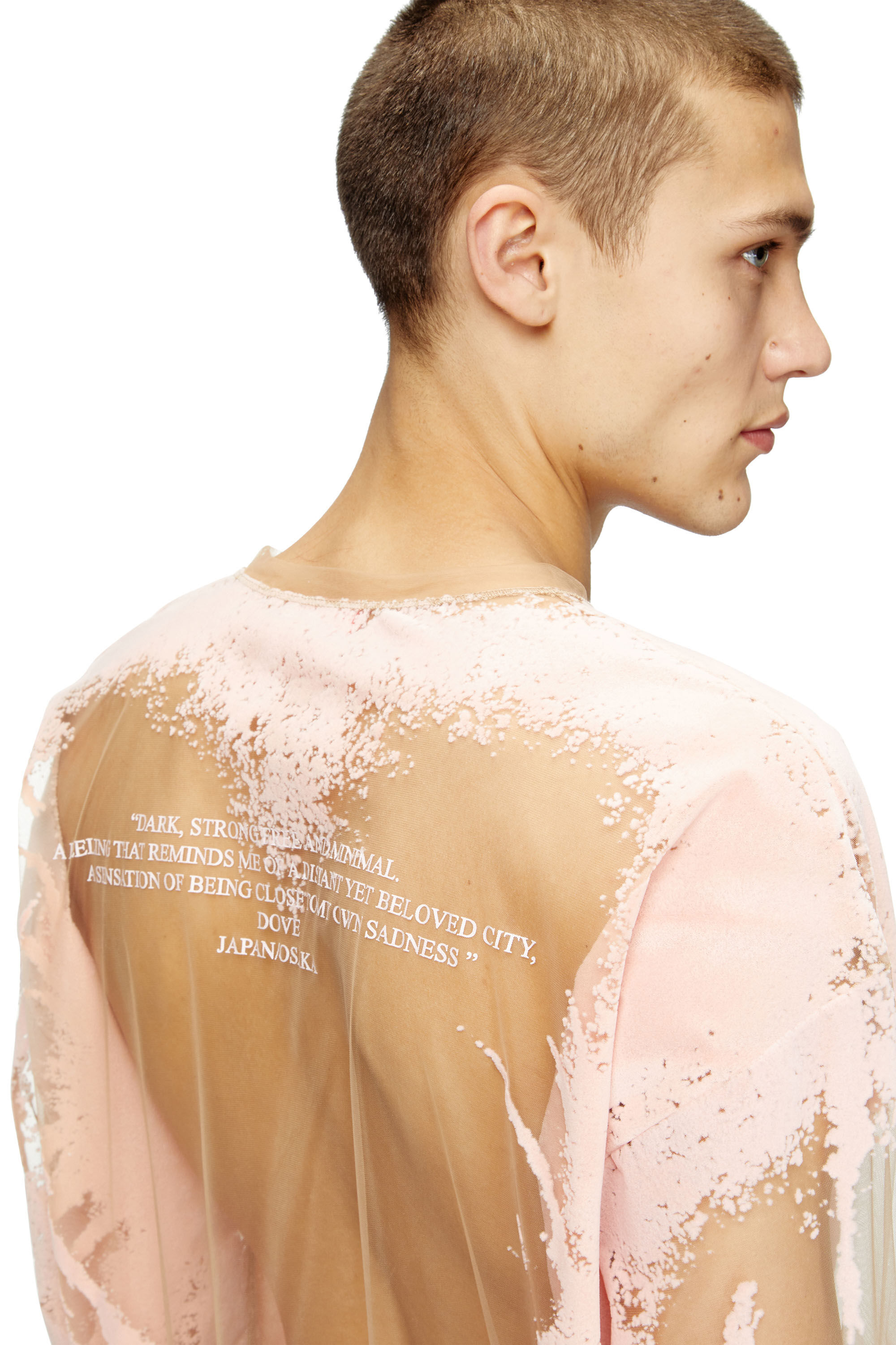 Diesel - T-HASSAN-LS-A, Camiseta de nailon con estampado de letras de canciones y manga larga Unisex in Rosa - 4
