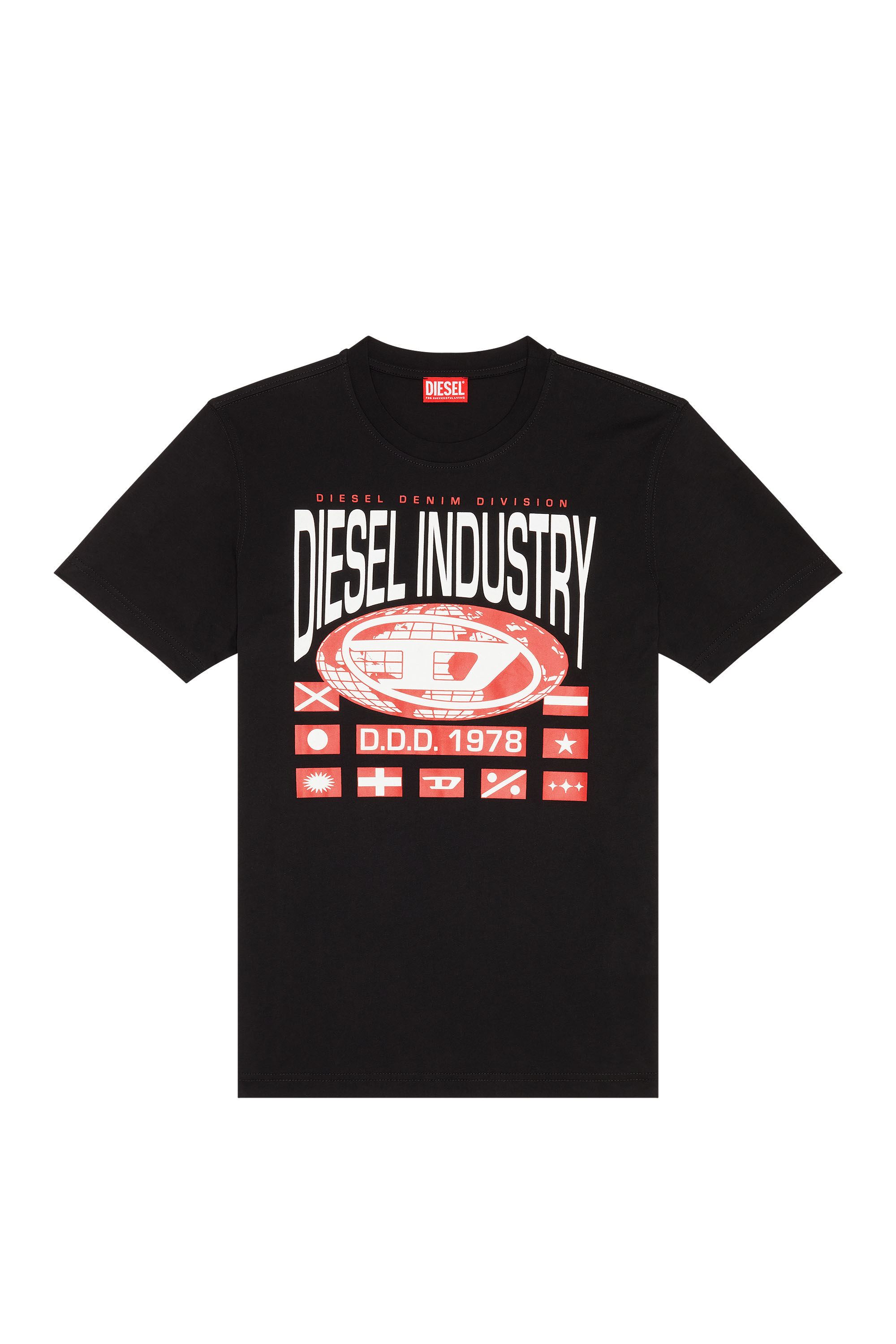 Men's T-shirt with globe oval D print | Black | Diesel