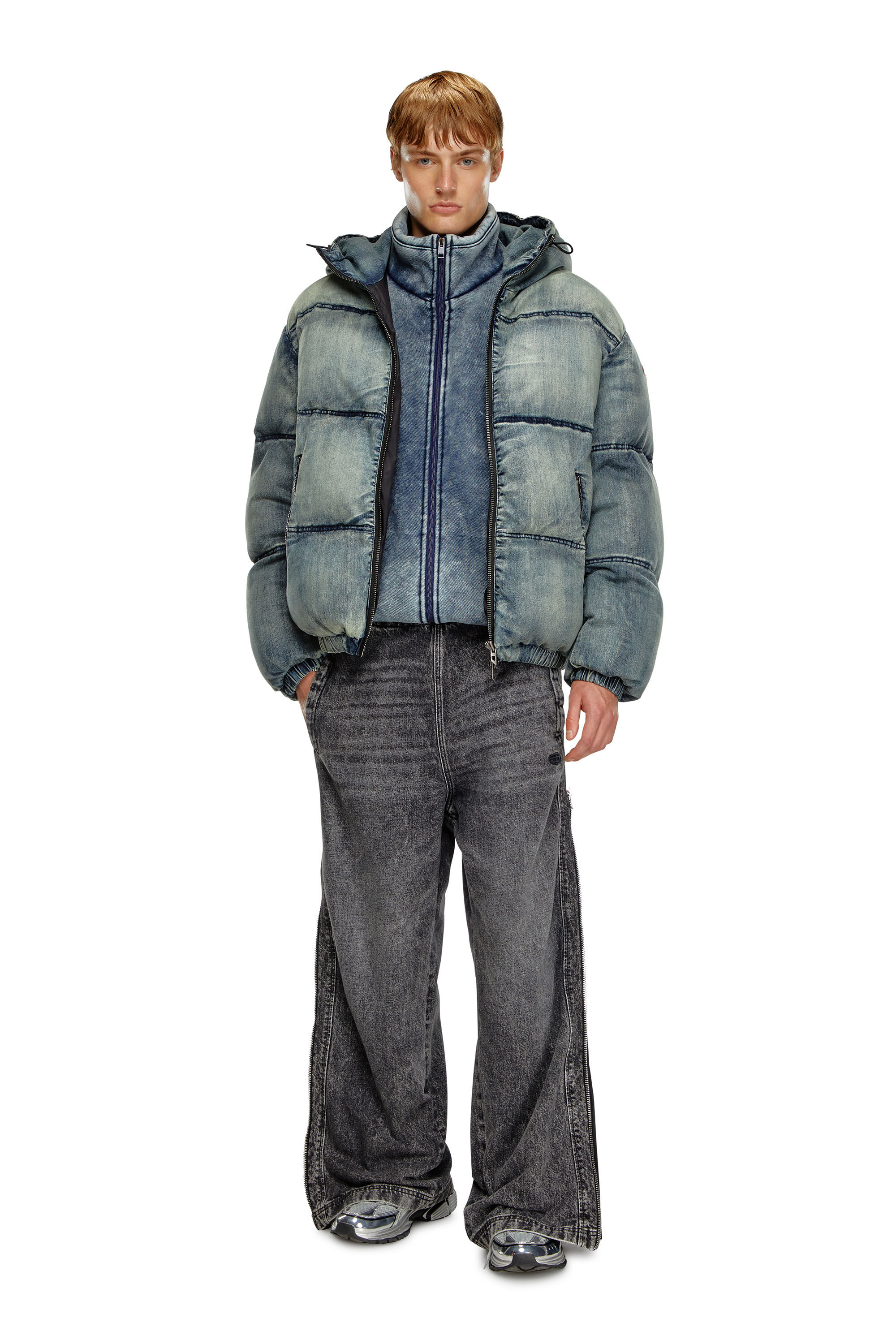 Diesel - W-MONS, Chaqueta puffer de denim tratado Hombre in Azul marino - 1