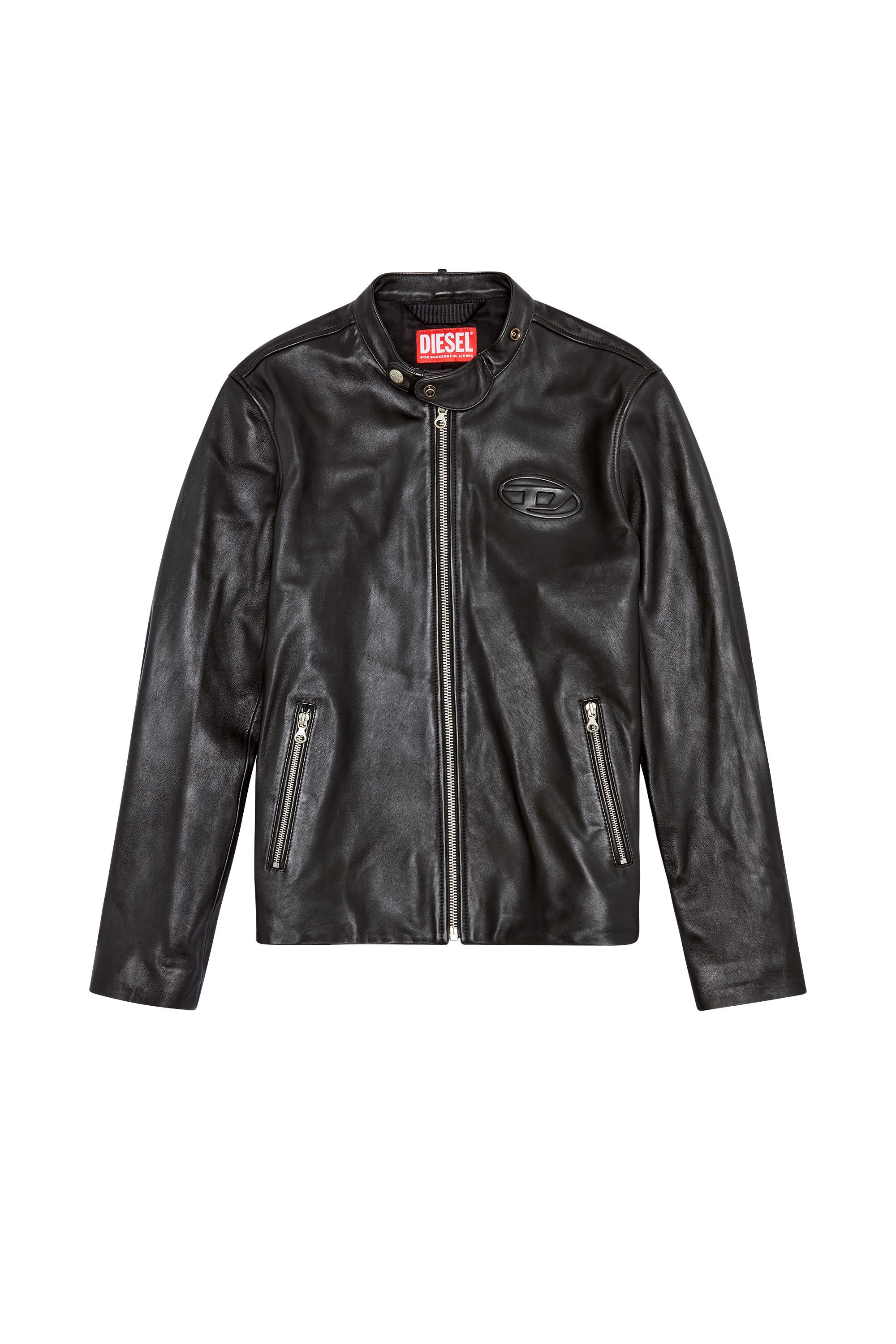 Men's Leather biker jacket with distressed logo