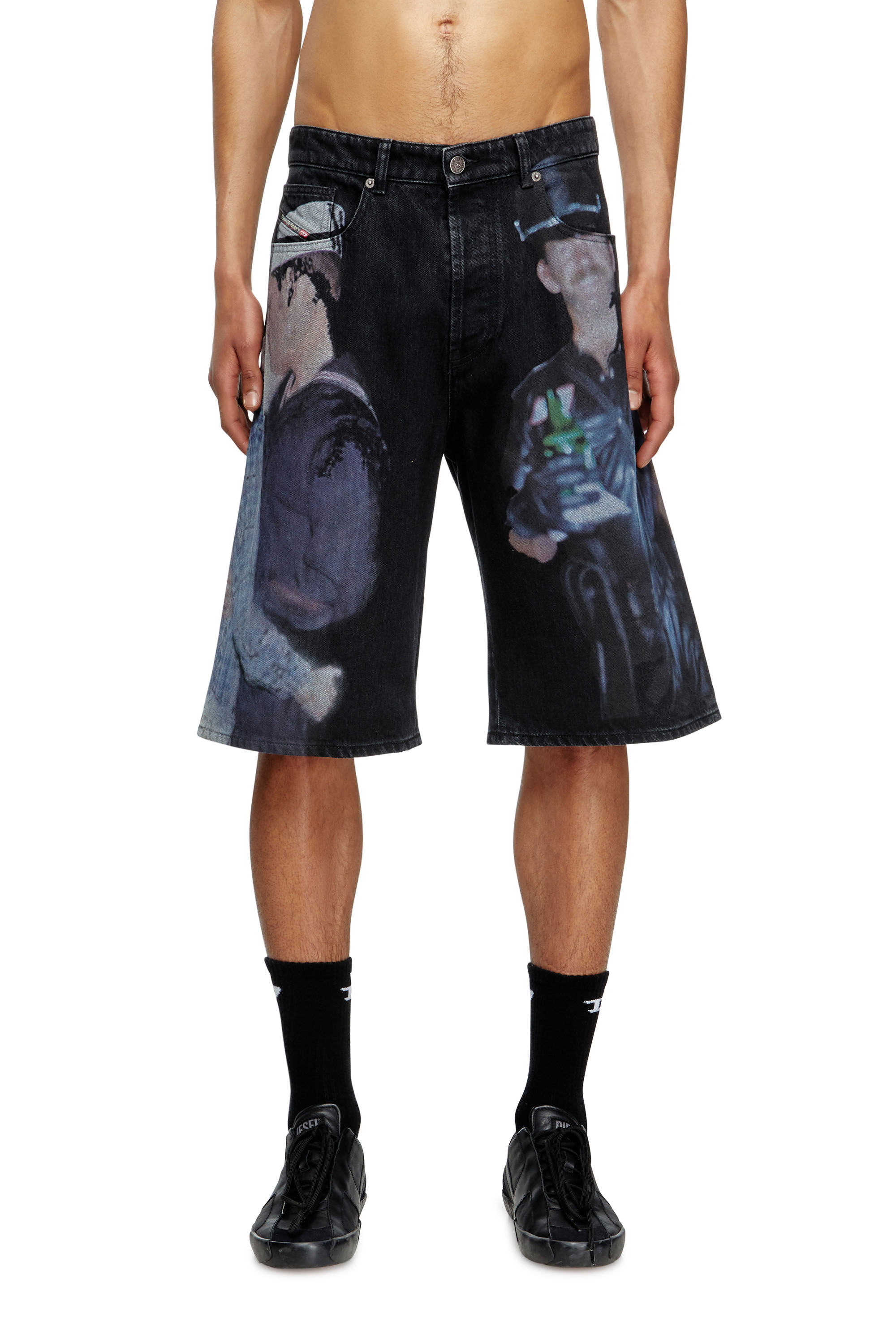Diesel - PR-D-RIXFORD-S, Pantalones cortos de denim con estampado multicolor Unisex in Negro - 3