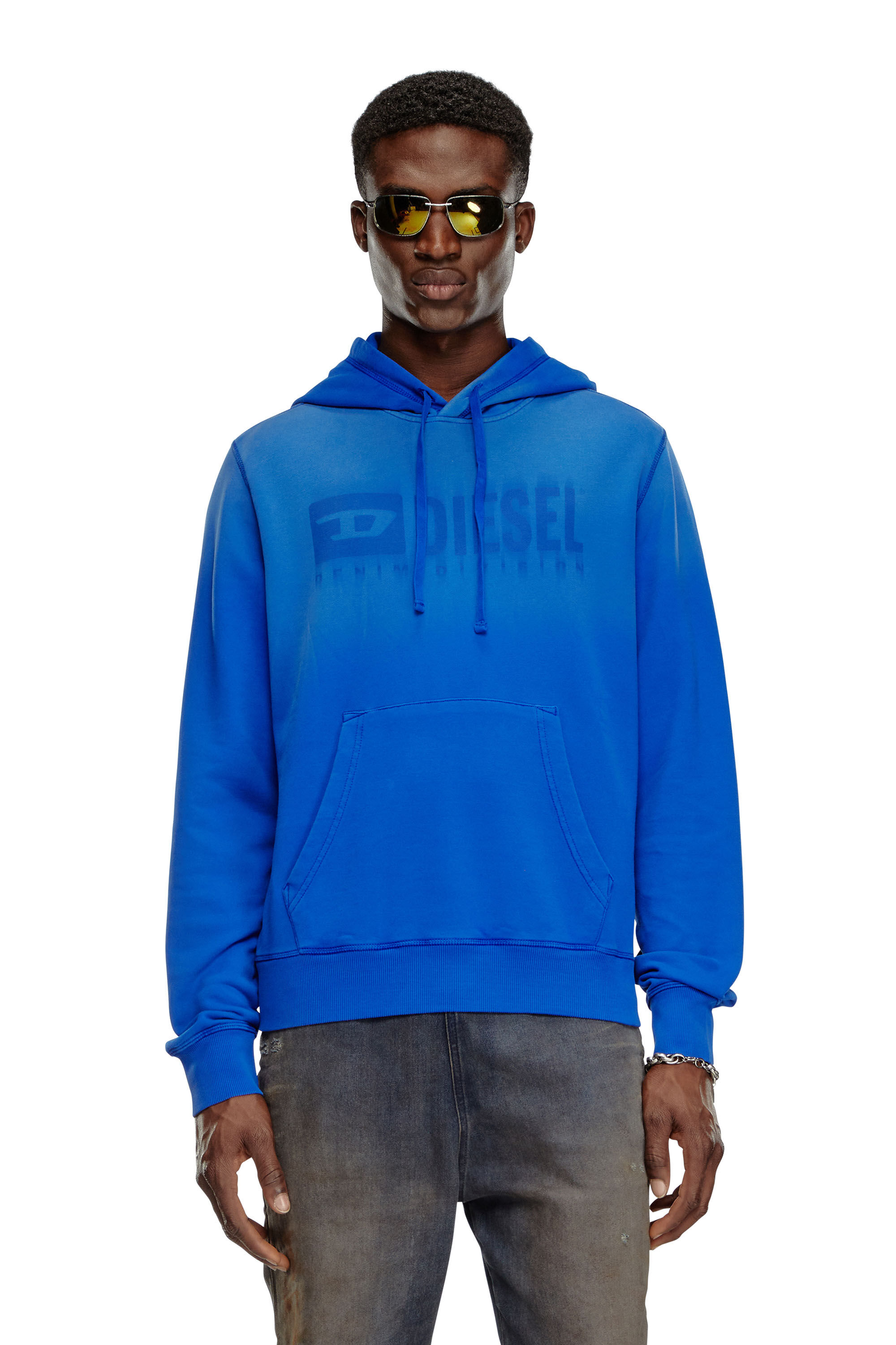Diesel - S-GINN-HOOD-K44, Man Faded hoodie with Denim Division logo in Blue - Image 3