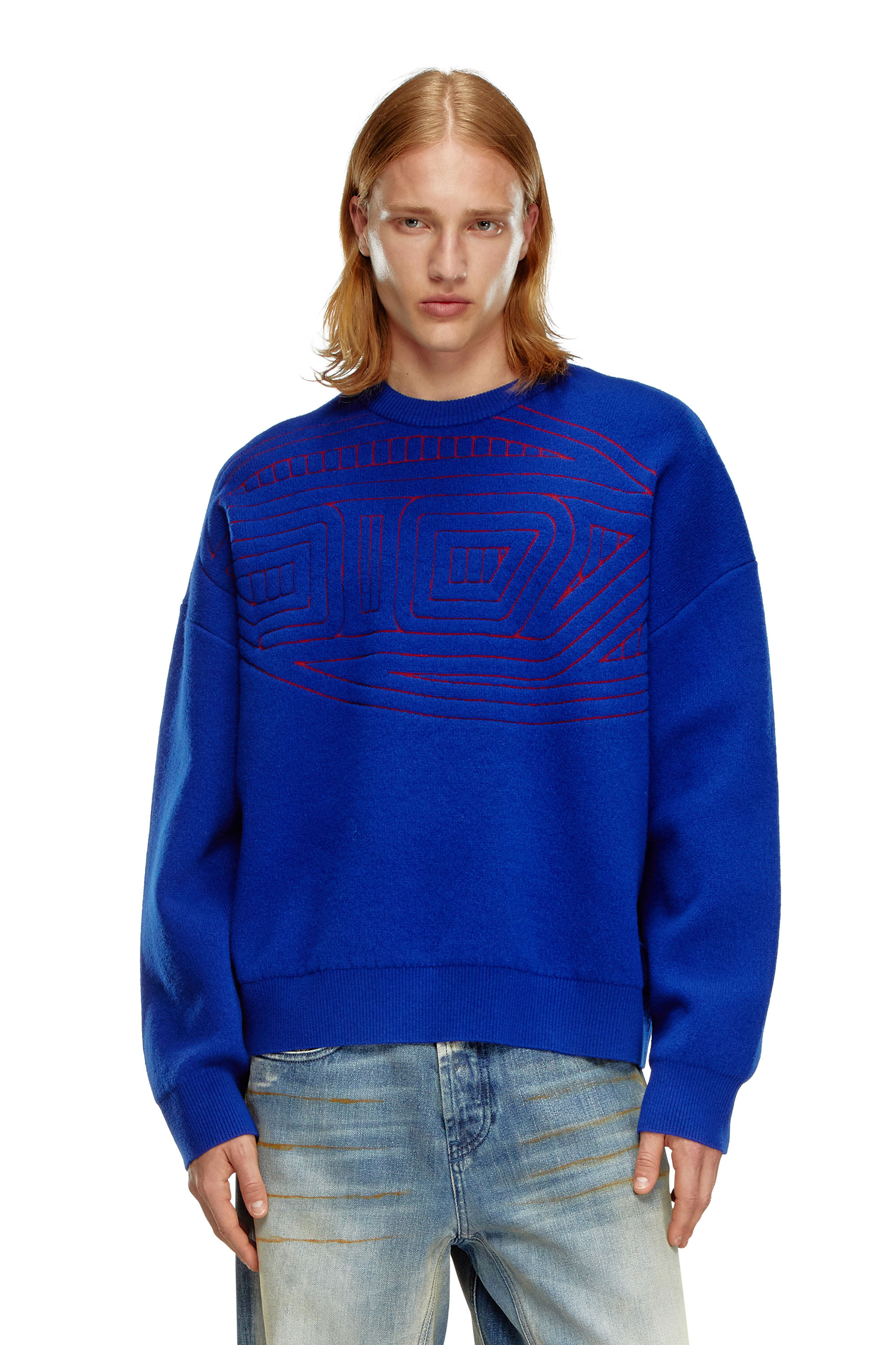 Diesel - K-RATIO, Man's Wool-blend jumper with graphic logo in Blue - 3