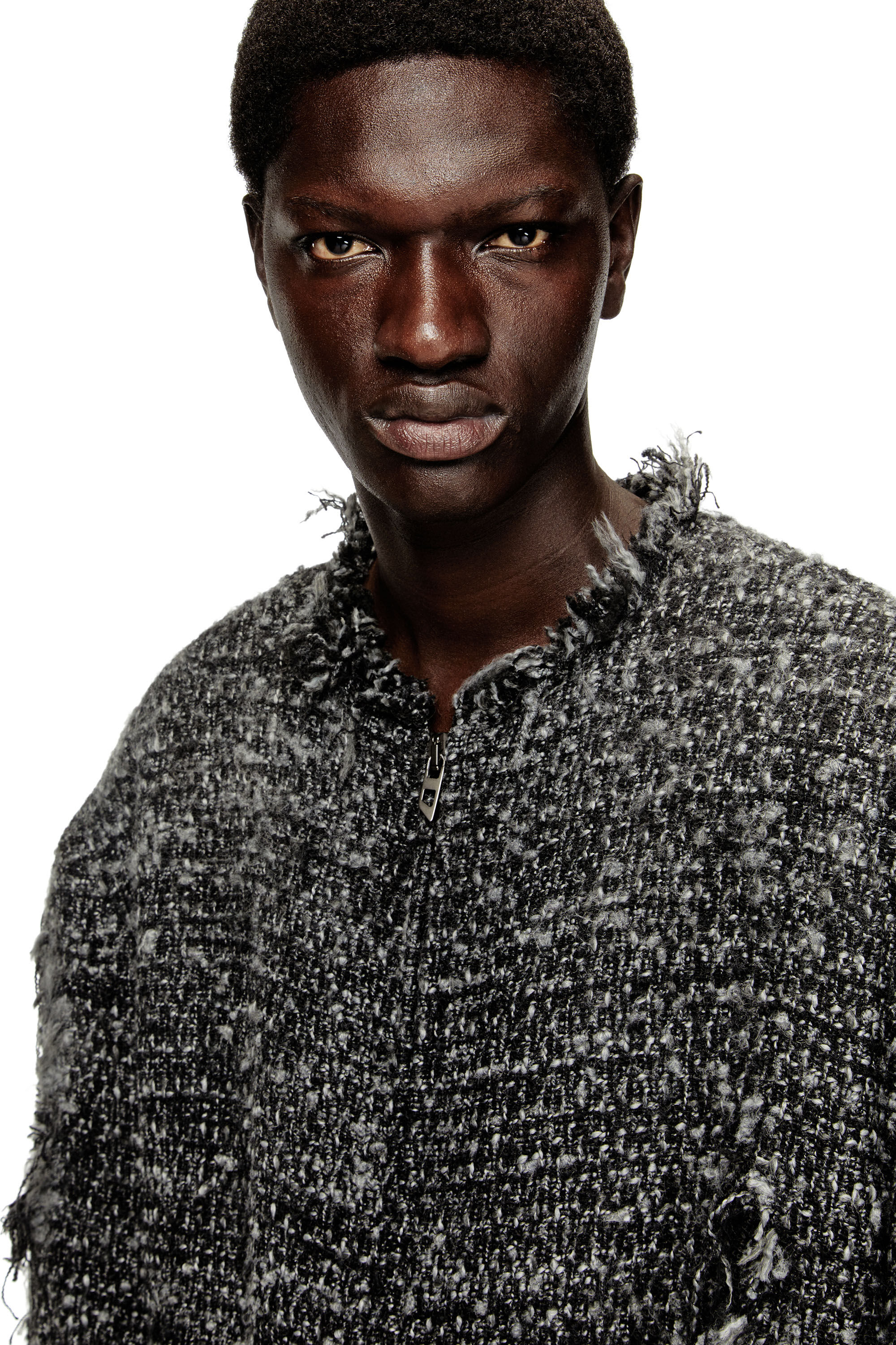 Diesel - J-ABERDEEN, Man's Layered jacket in destroyed bouclé in Black - 4