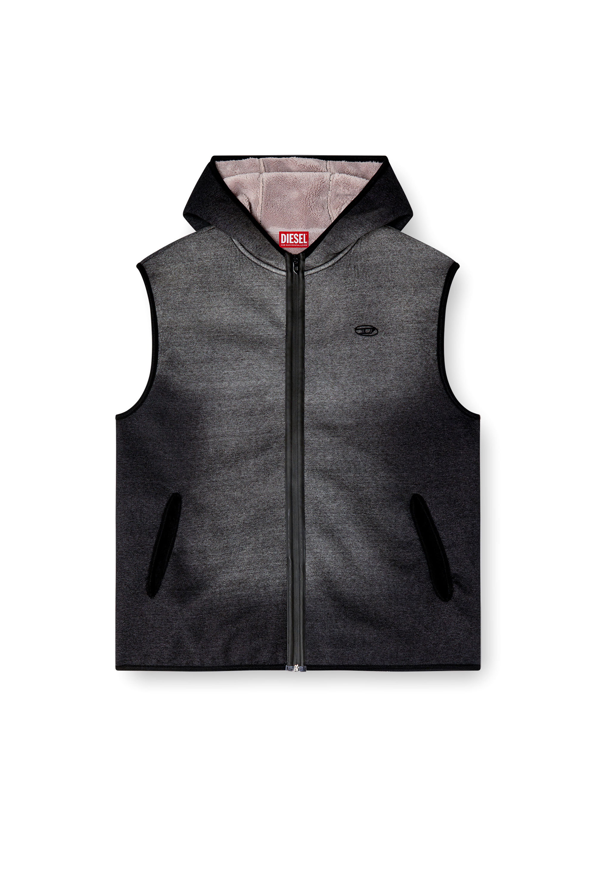 Women's Hooded vest in denim-effect jacquard | Black | Diesel