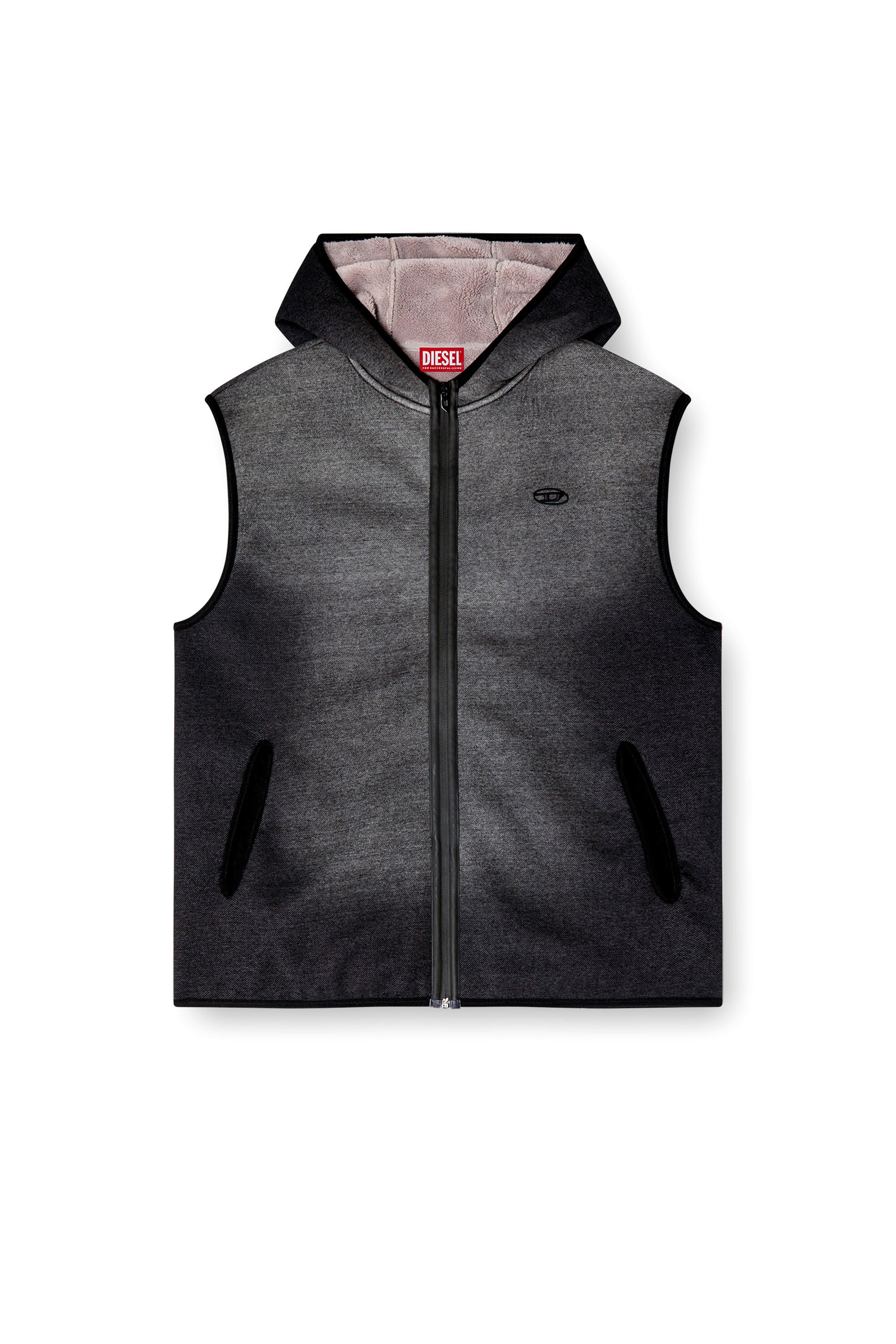 Diesel - S-HAKY, Chaleco con capucha en jacquard con efecto denim Unisex in Negro - 2