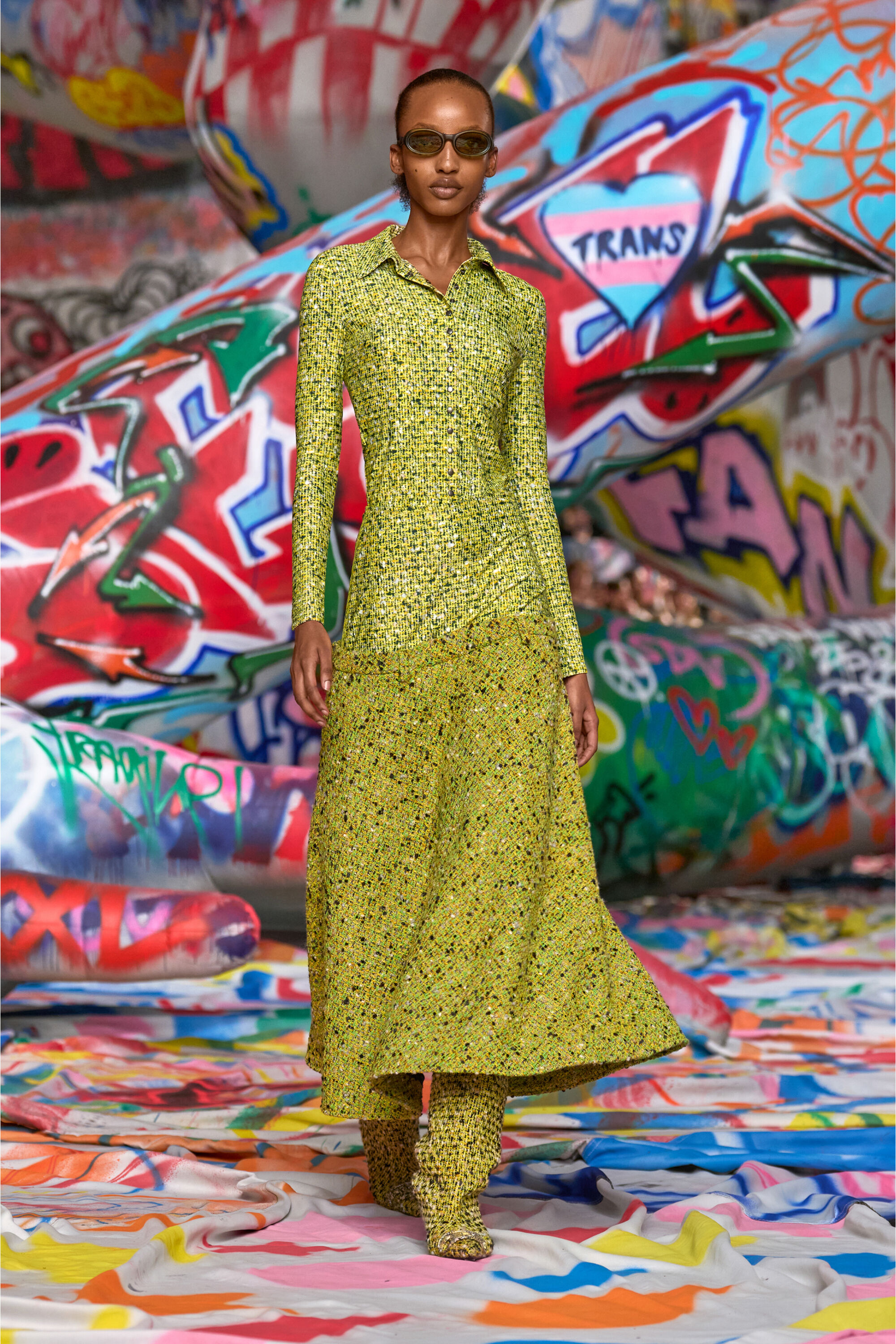 Diesel - O-GRACE-MIX, Falda bouclé con cintura de lycra Mujer in Verde - 6