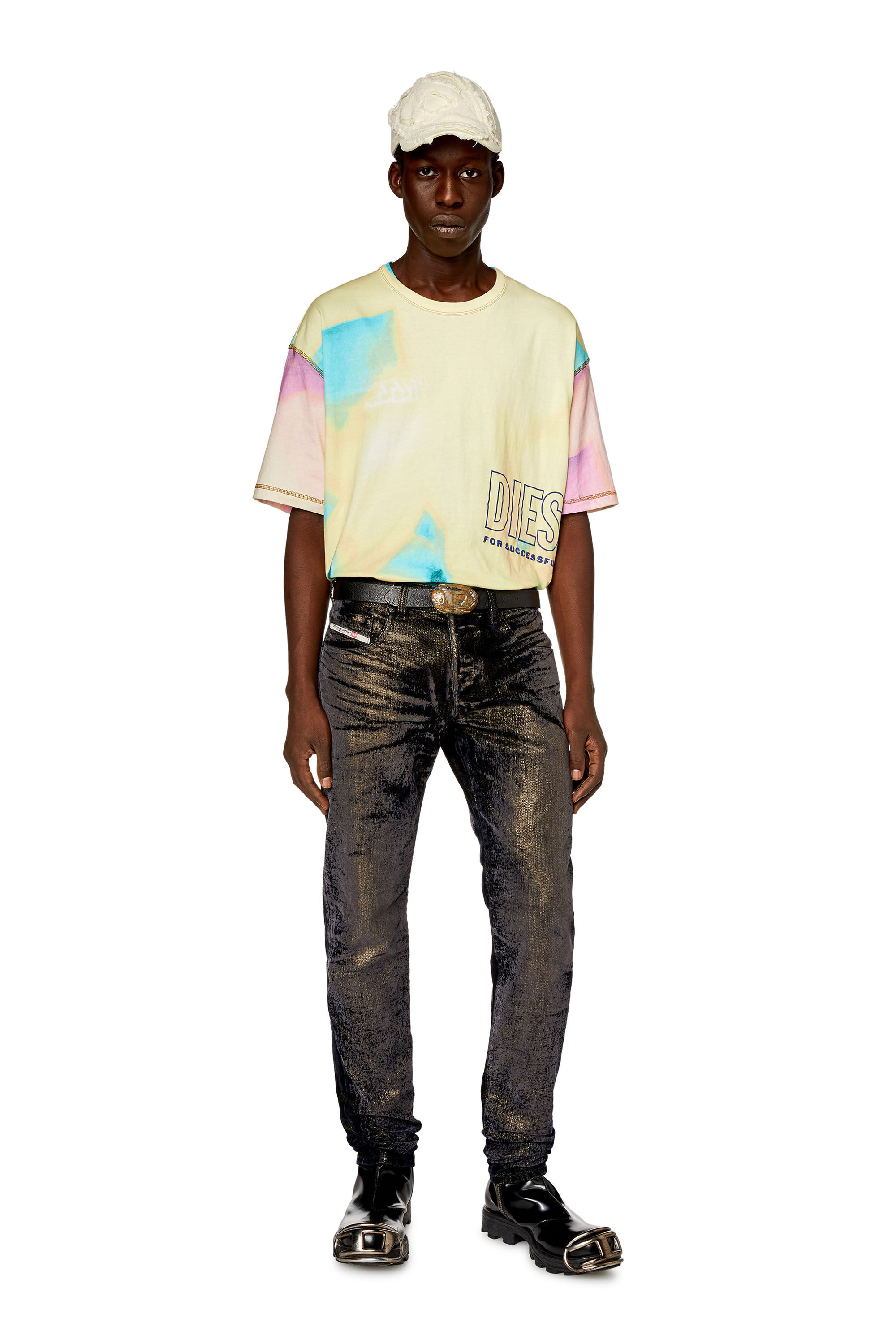 関税込 DIESEL クルーネック T ディーゼル t-wash-color Men's T-shirt with faded pastel print | Yellow | Diesel
