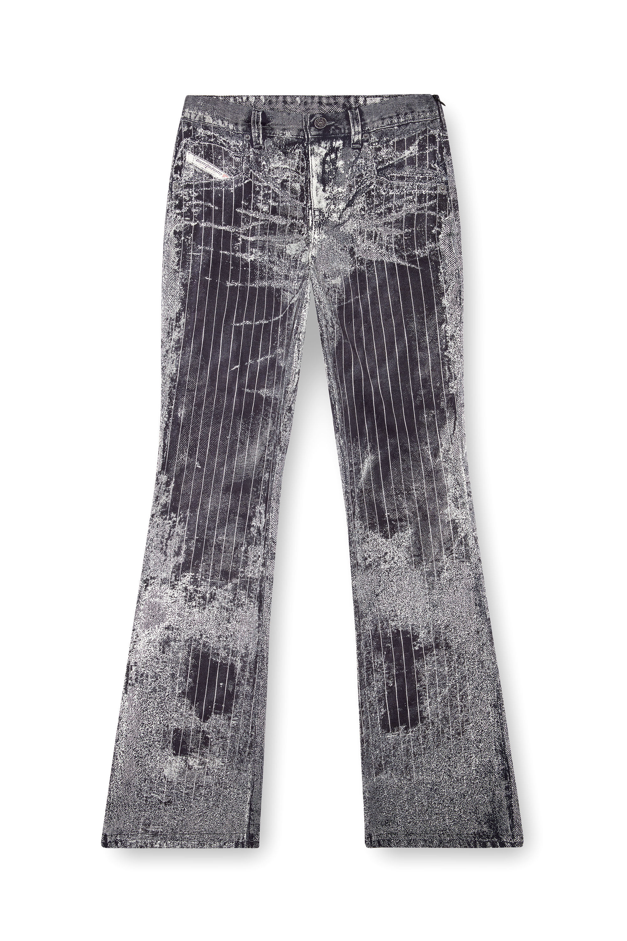Diesel - P-RETTY, Woman's Bootcut satin pants with pinstripe print in Black - 2