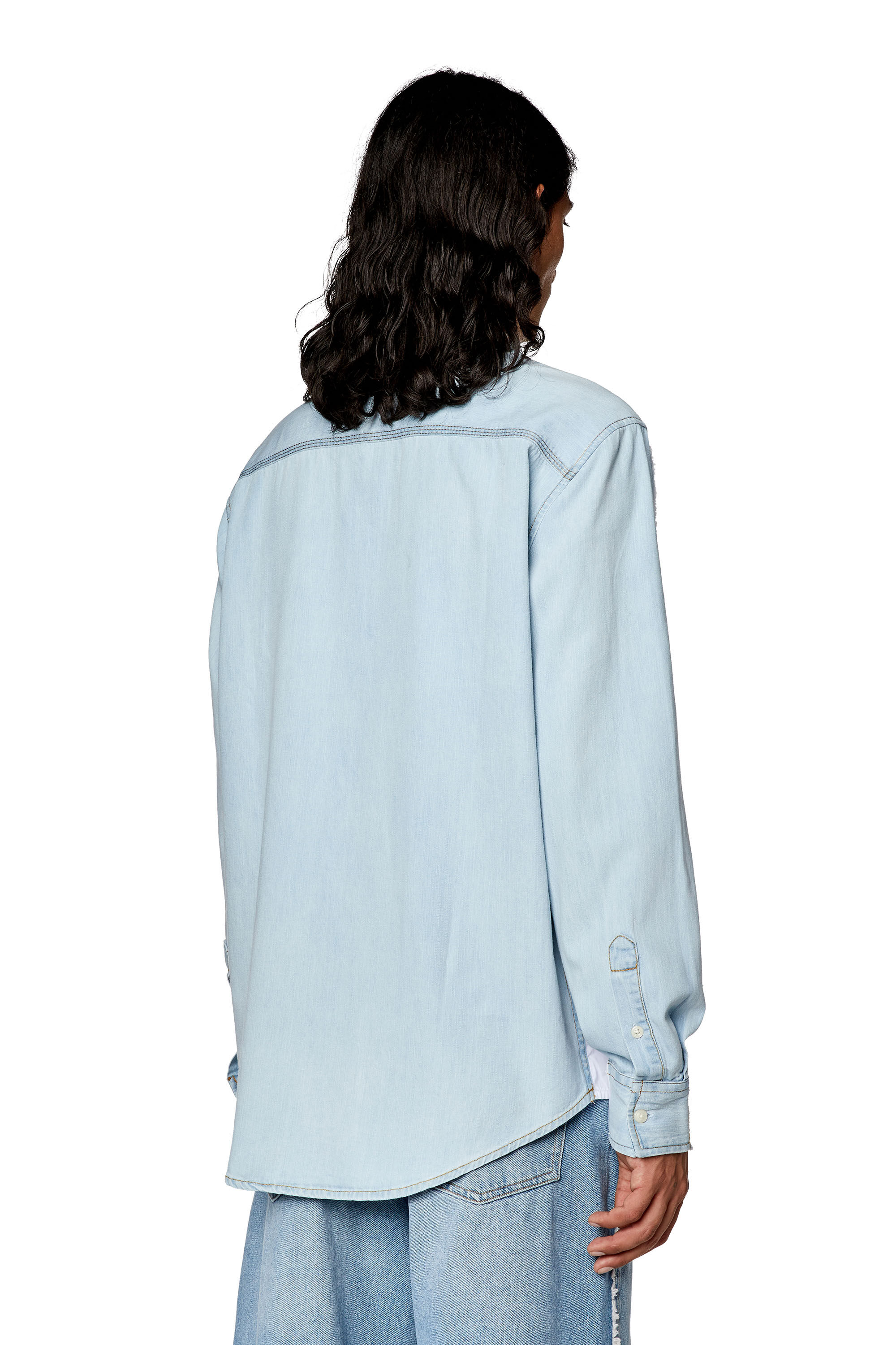 Men's Shirt in poplin and raw-edge denim | White | Diesel