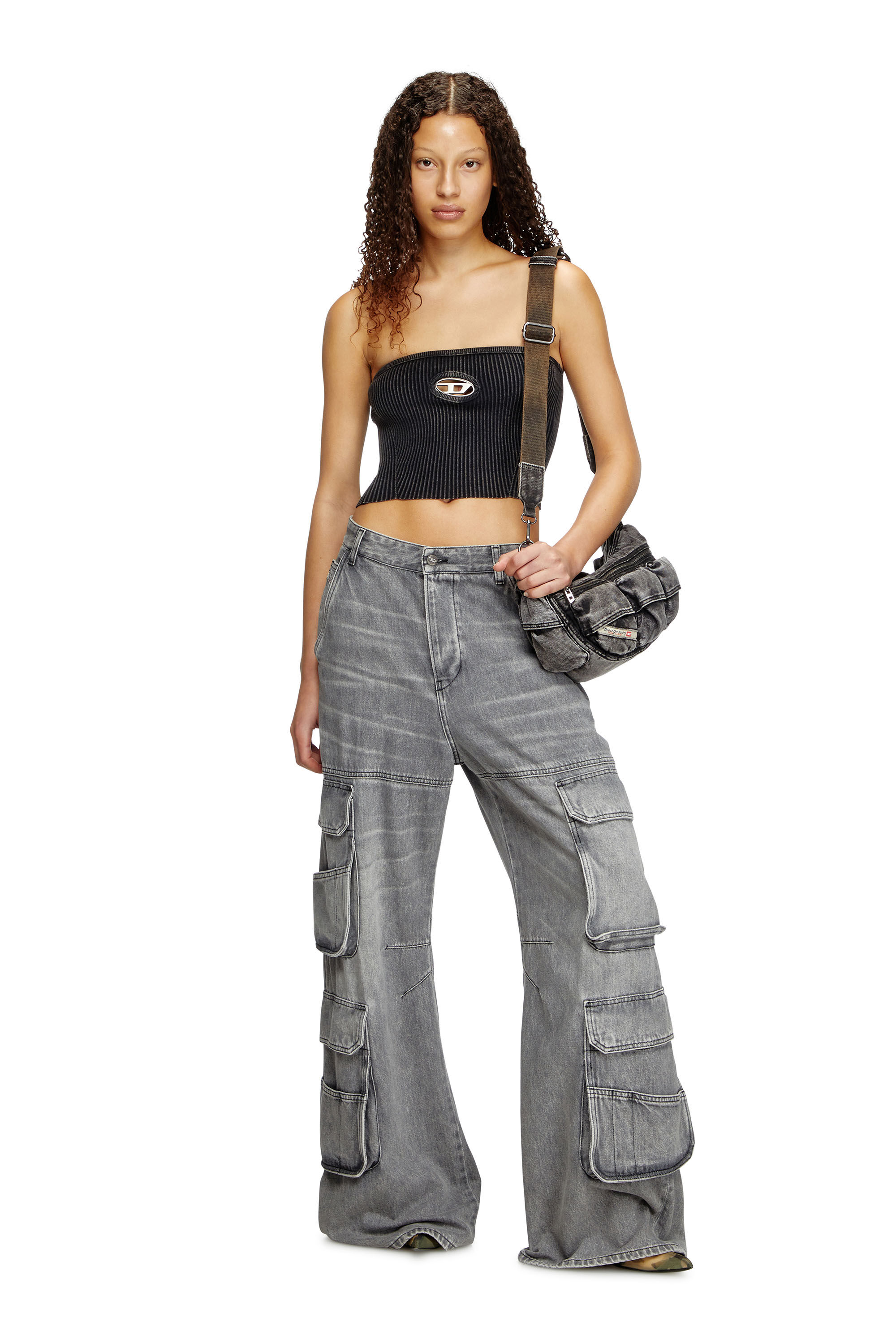 Women's Knit tube top with cut-out logo | Black | Diesel