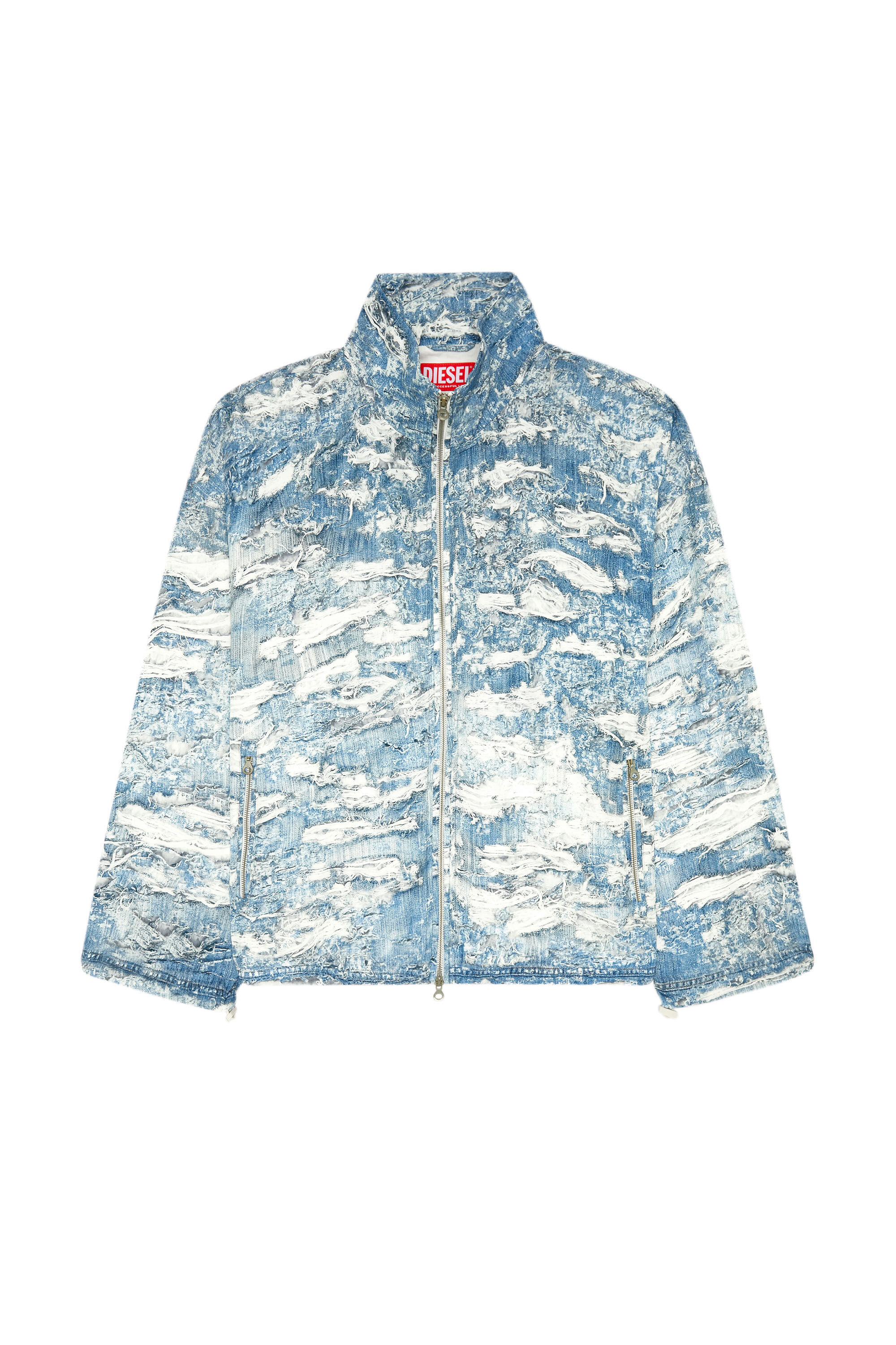 Men's Windbreaker with Tiger Breaks denim print | Blue | Diesel