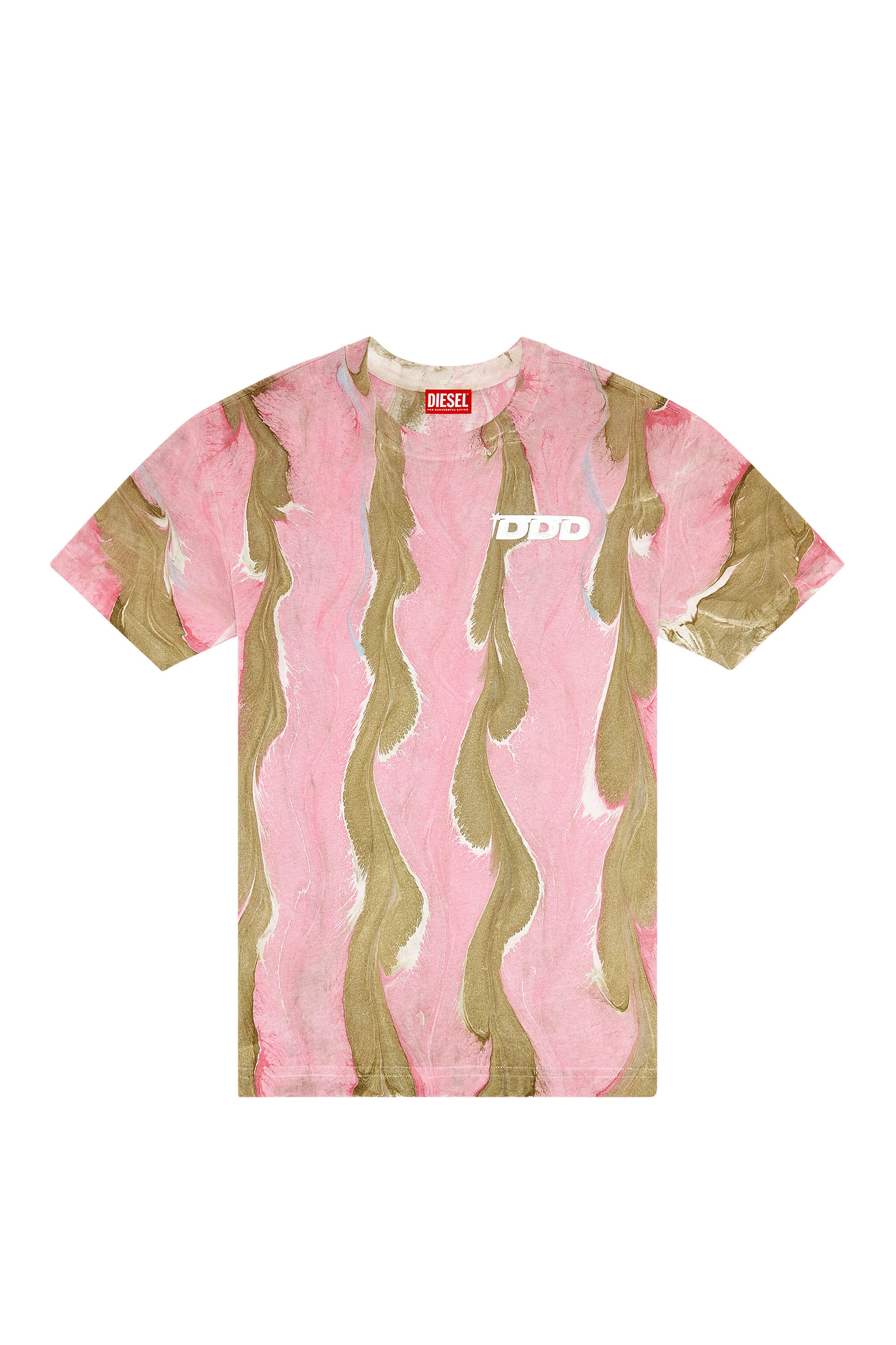 Diesel - T-DANNY-L3, Woman's T-shirt with swirly print in Green/Pink - 2