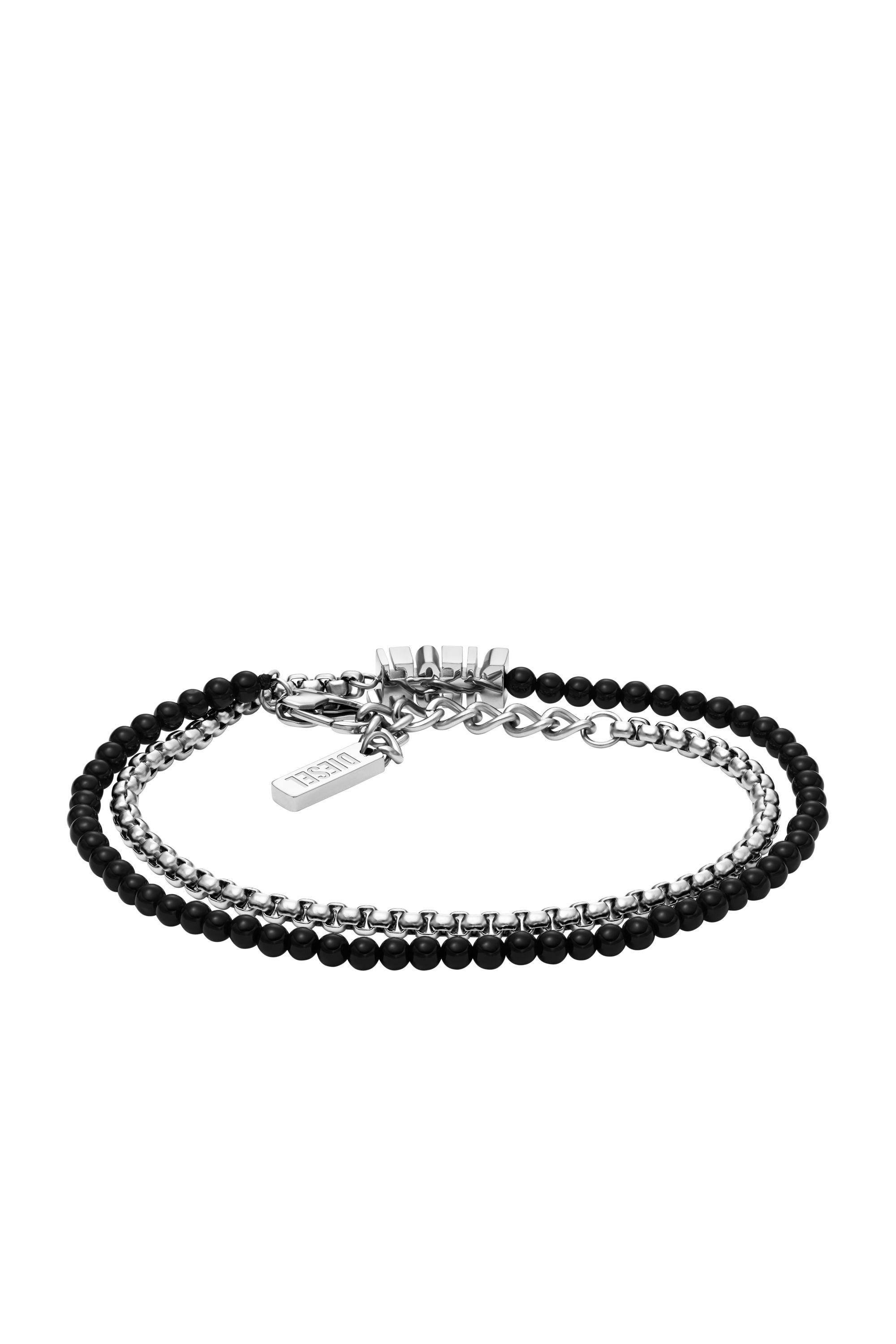 Women's Black Agate Beaded Wrap Bracelet | Silver | Diesel