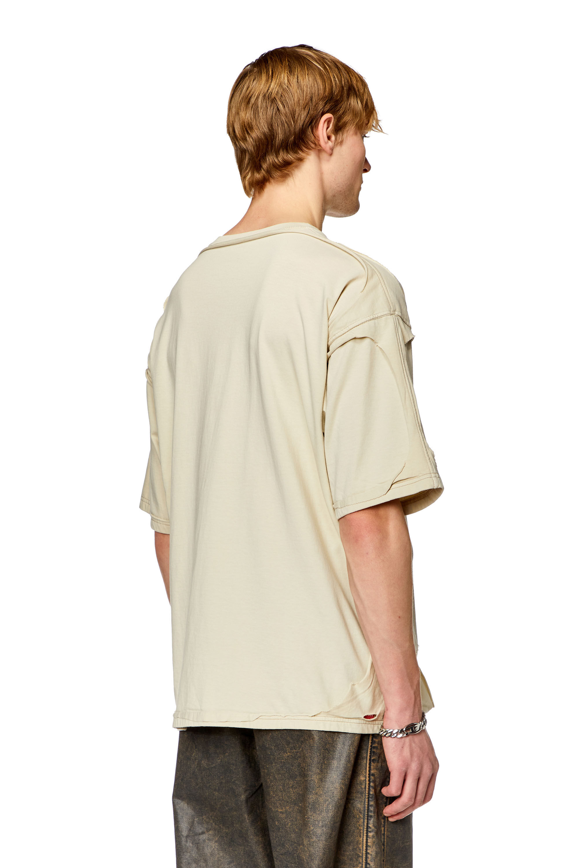 Men's T-shirt with destroyed peel-off effect | Beige | Diesel