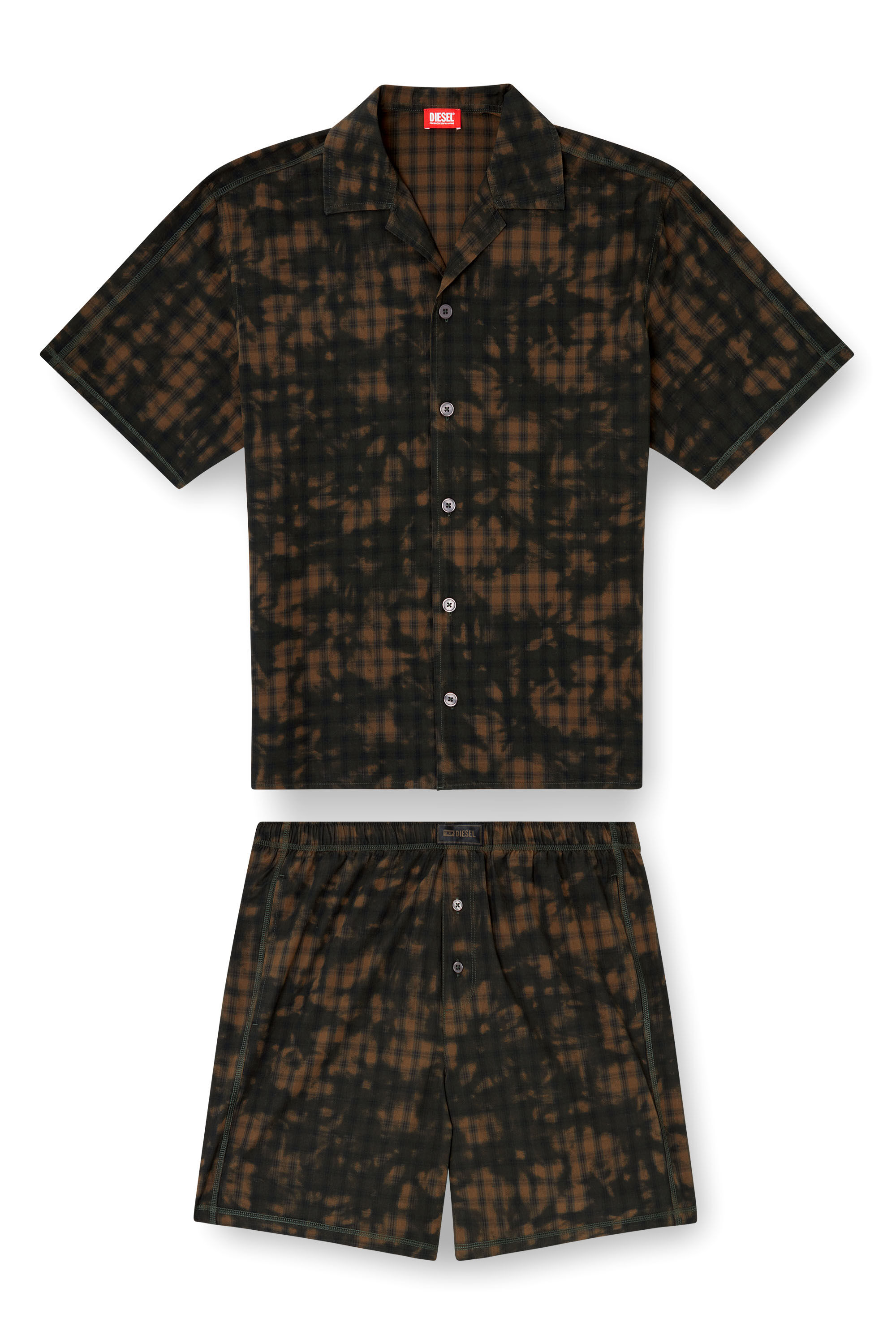 Diesel - SET-HORIEN-UTLT, Pijama corto en algodón con diseño de cuadros y nubes Hombre in Verde - 5