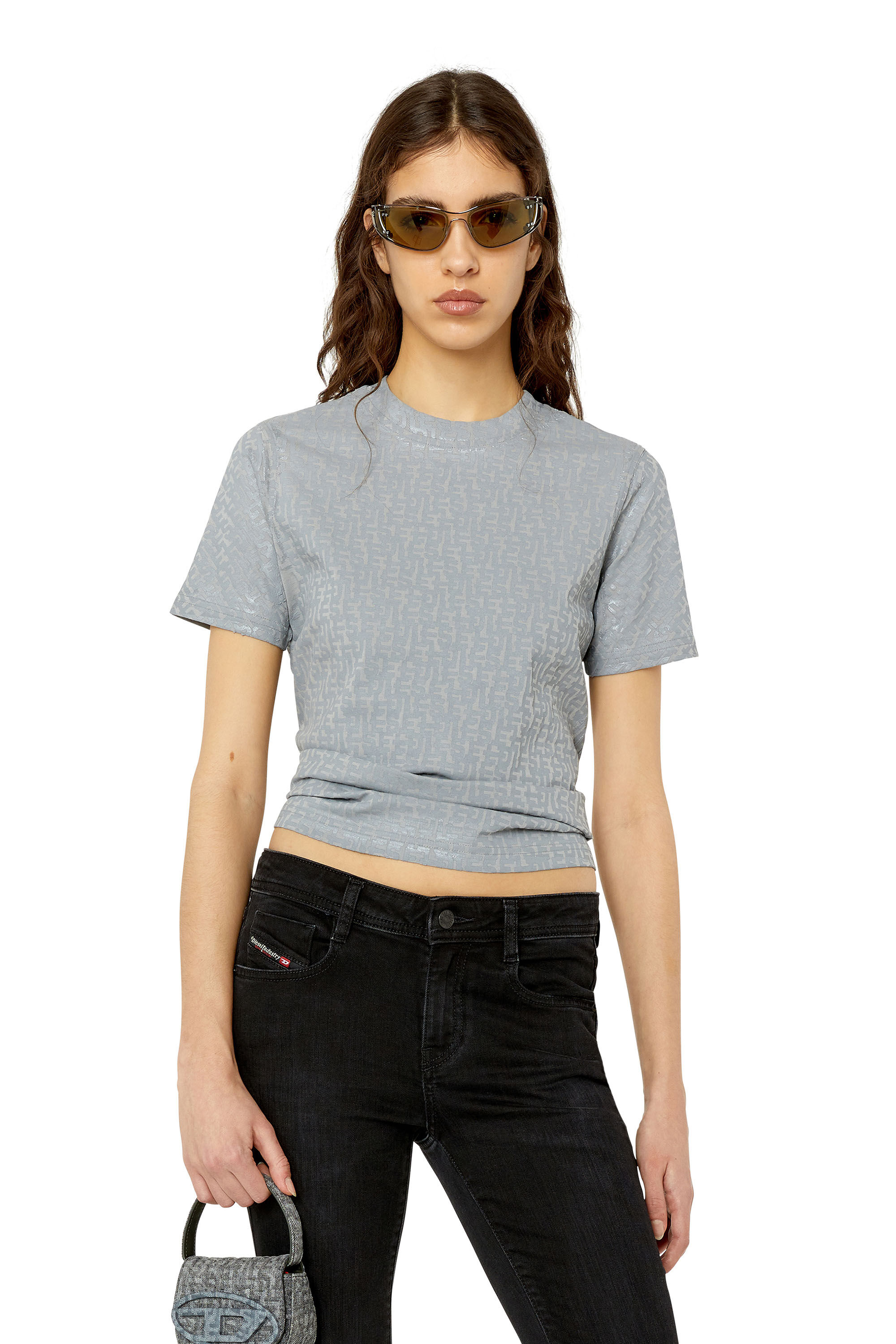 Diesel - T-REG-MONO, Camiseta con estampado monogram Mujer in Gris - 3