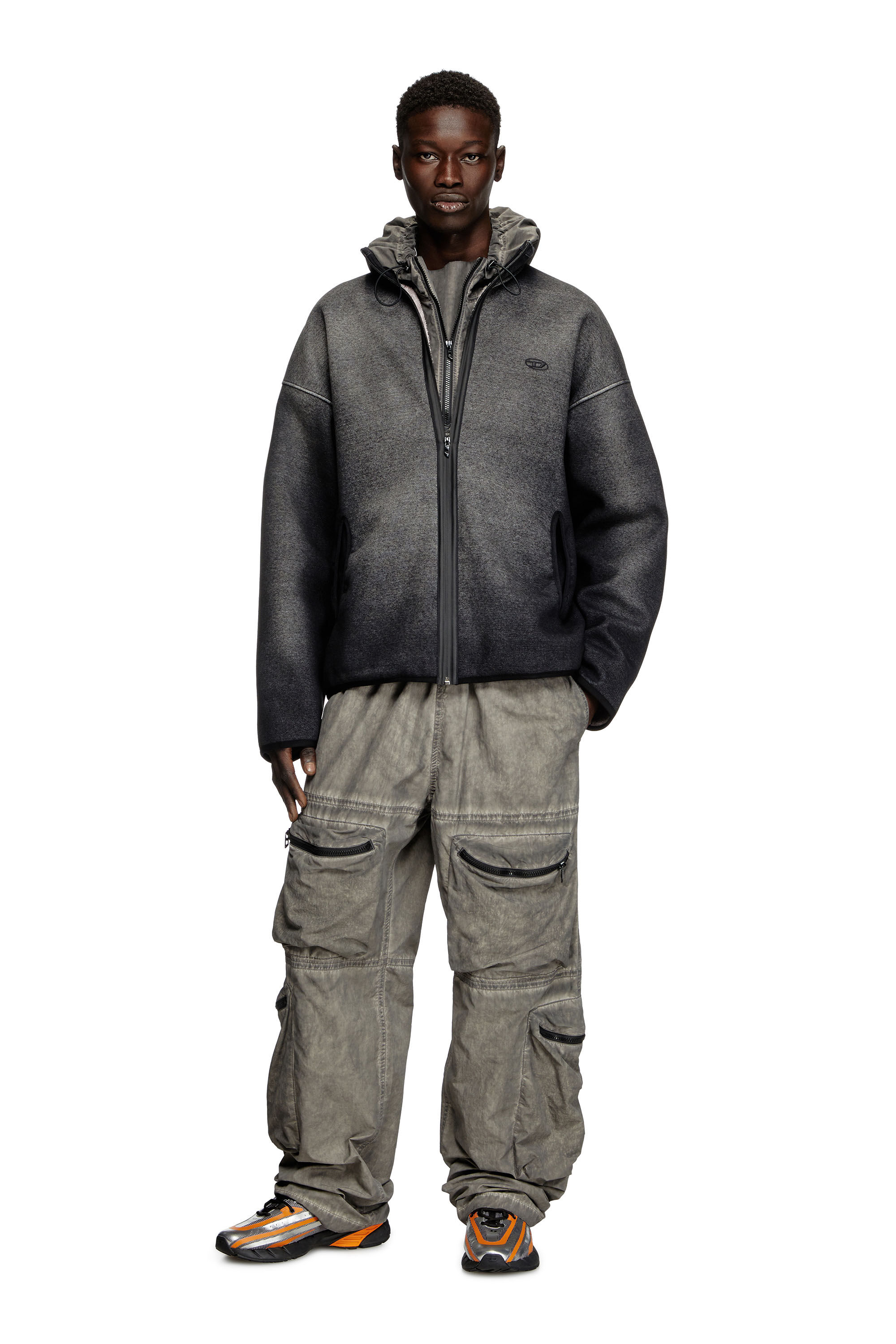 ★関税込み★【DIESEL】S-Baty ジップアップ スウェットシャツ Women's Zip-up sweatshirt in denim-effect jacquard | Black