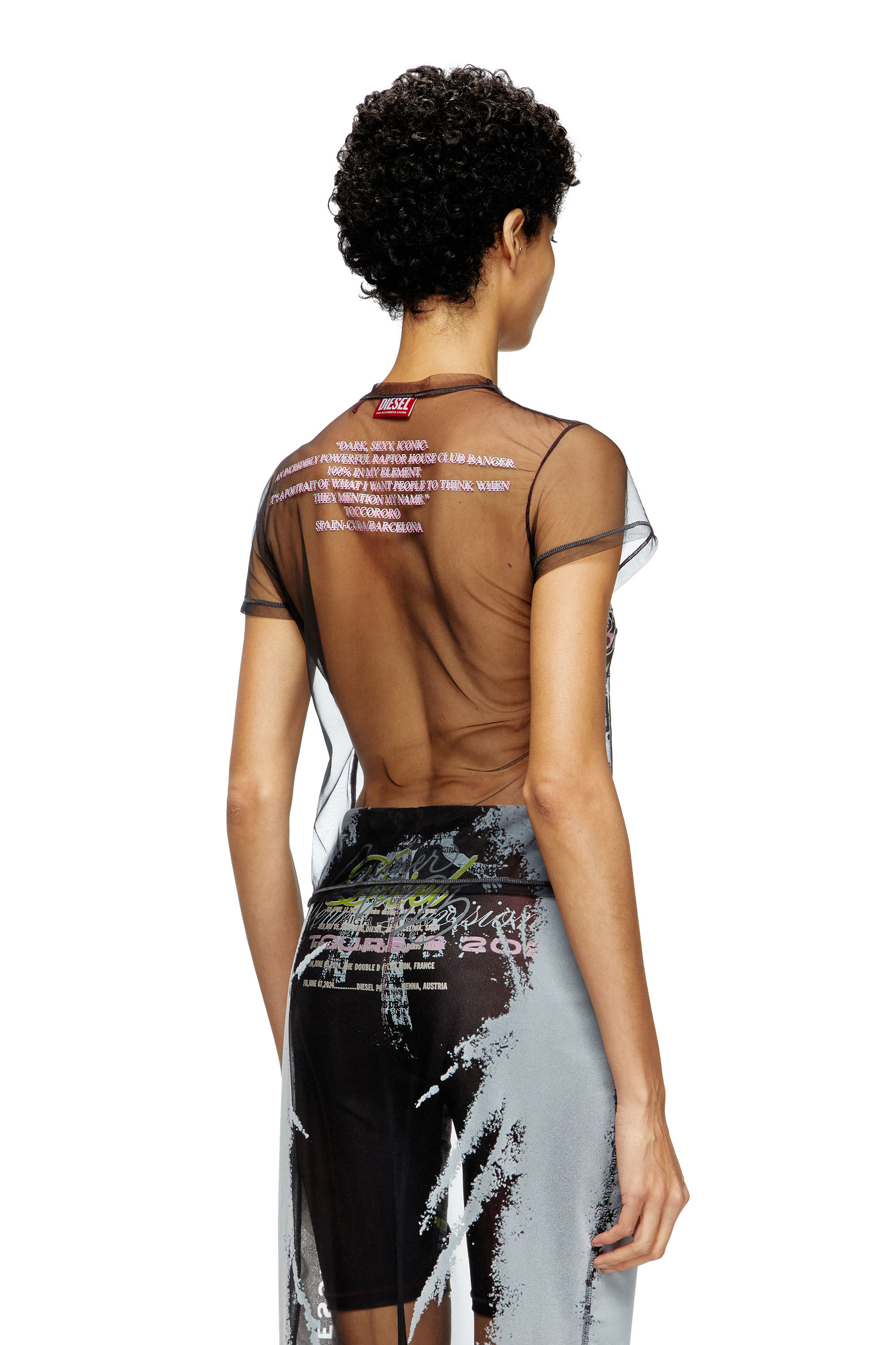 Diesel - T-YRAC, Top transparente con estampado de letras de canciones Mujer in Negro - 5
