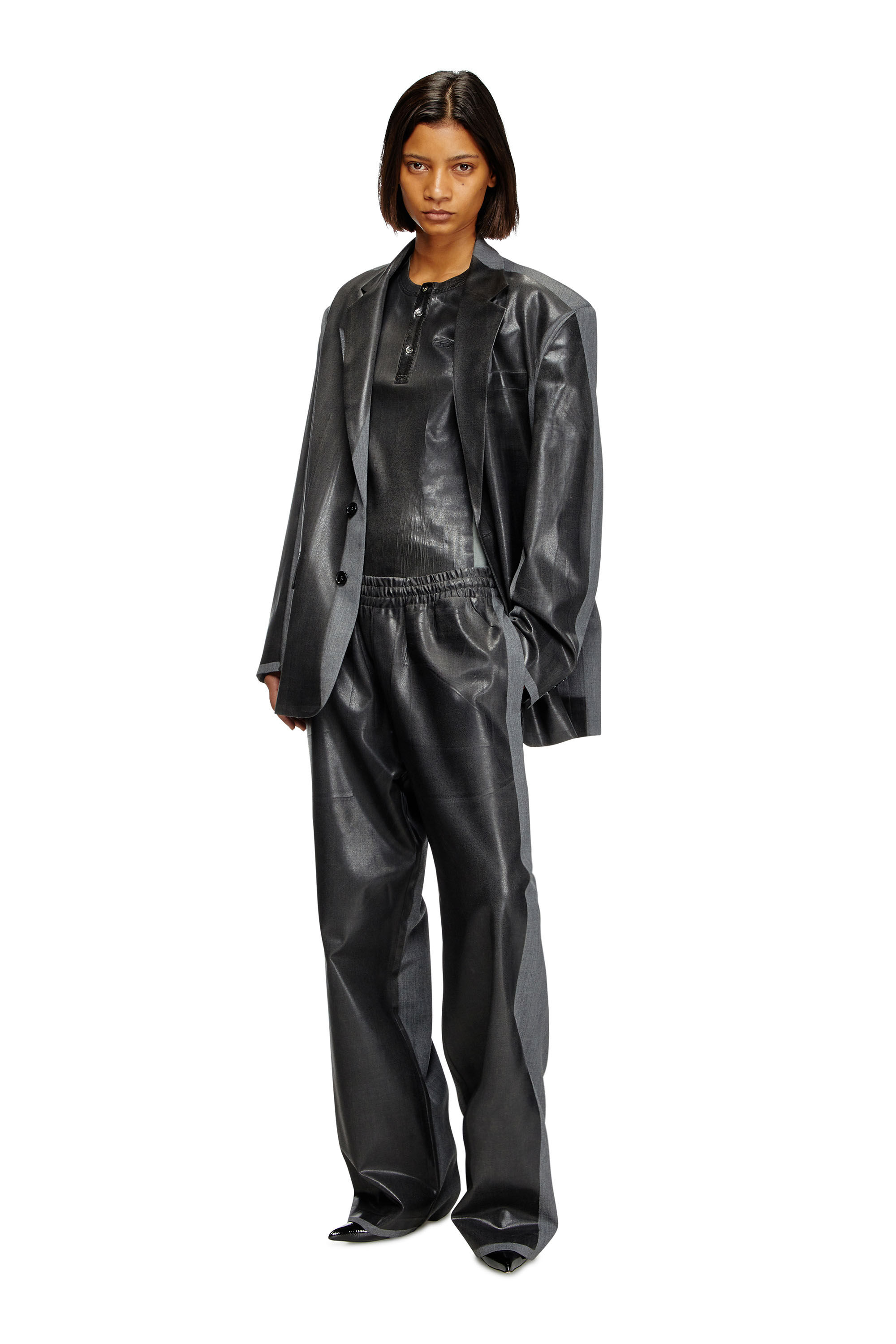 【DEARMINE】Melburne Pigment Collection Wide Pants Women's Tailored track pants with coated front | Black | Diesel