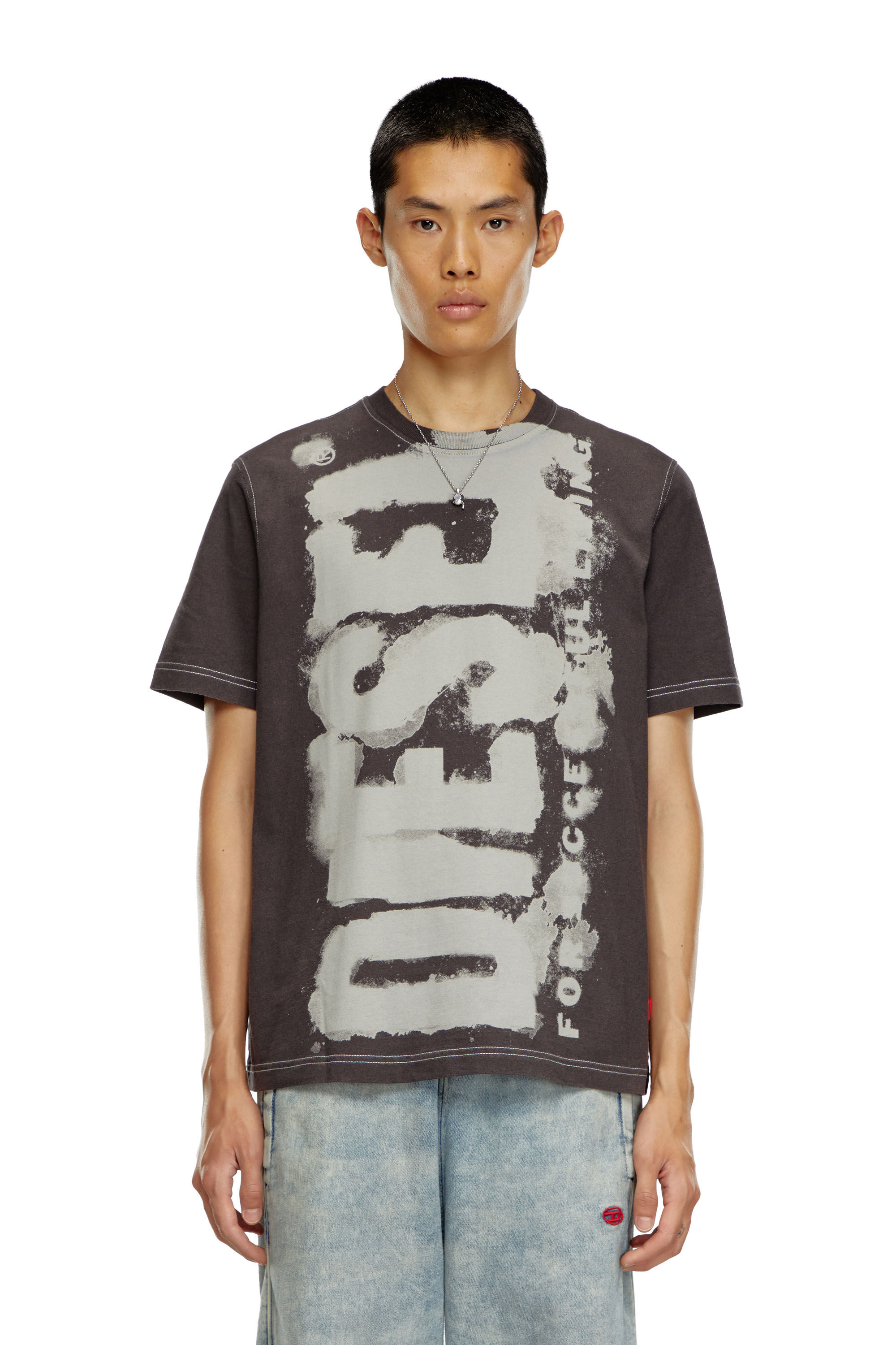 Diesel - T-ADJUST-Q4, Man's T-shirt with splotched logo in Dark grey - 3