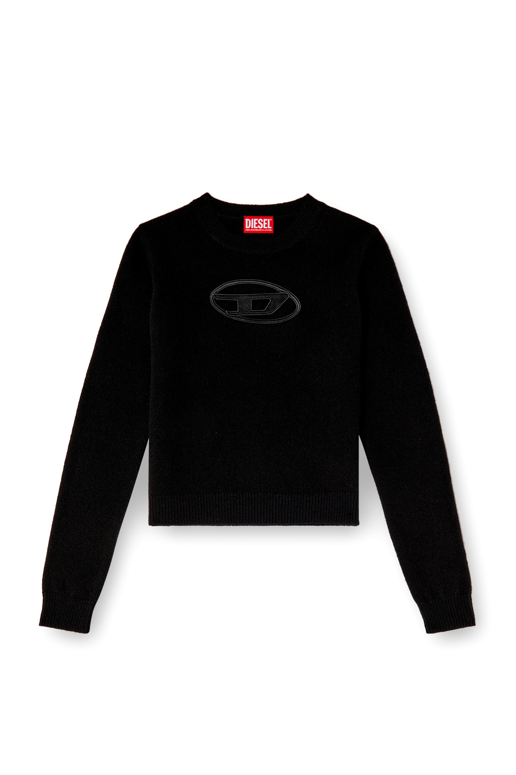 Diesel - M-AREESA-SLIM, Jersey de mezcla de cachemira con logotipo recortado Mujer in Negro - 2