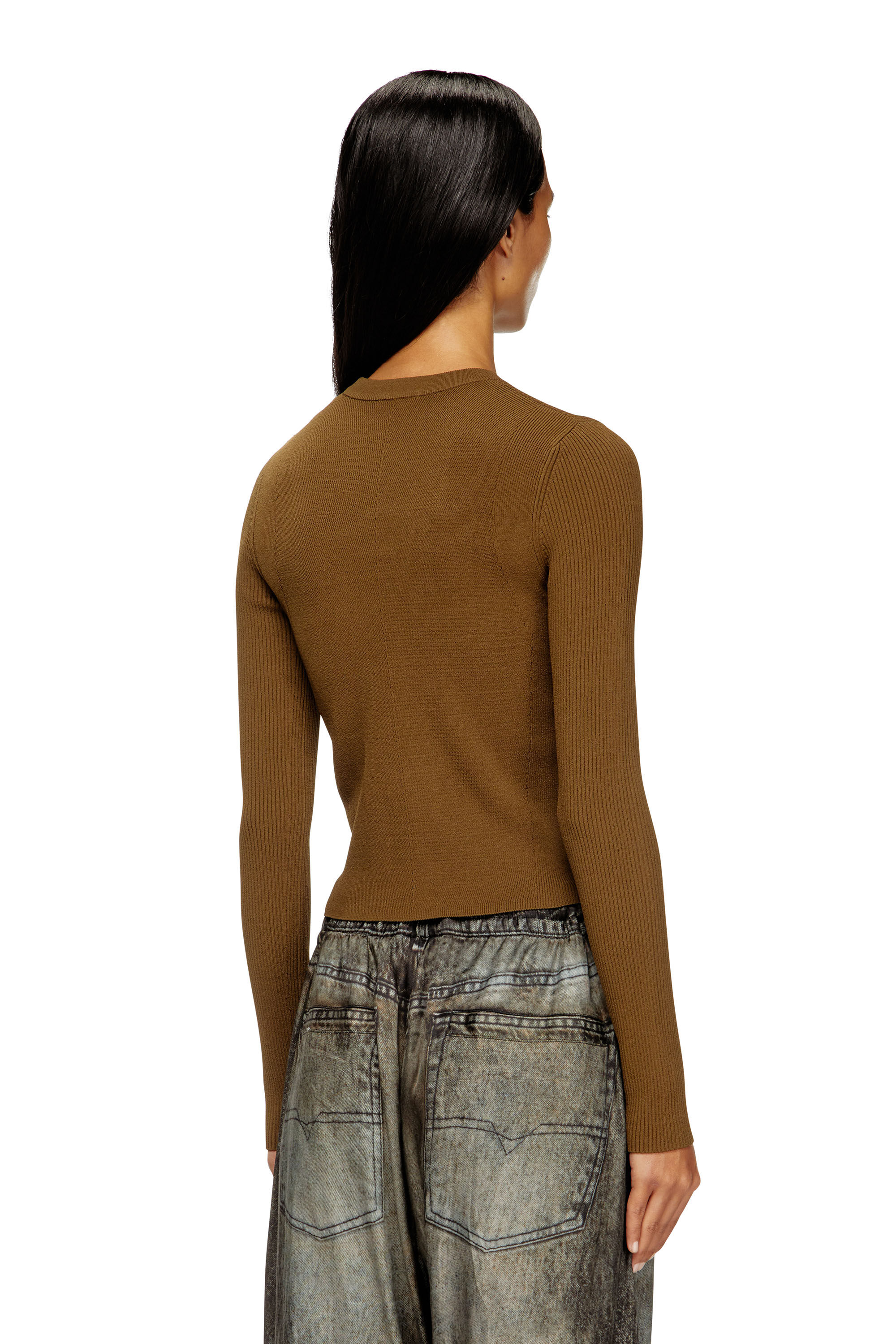 Diesel - M-VALARI, Woman's Rib-knit viscose-blend top with Oval D in Green - 5