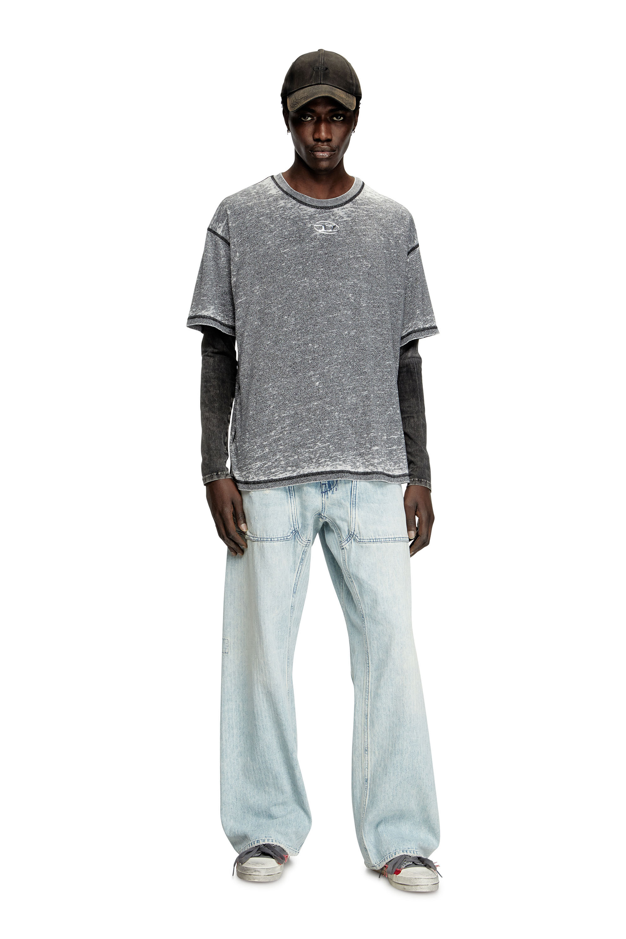 Diesel ★新作 T-Boxt-PAKバーンアウトTシャツ ★関税/送料込 Men's Burnout T-shirt with metal-look logo | Grey | Diesel