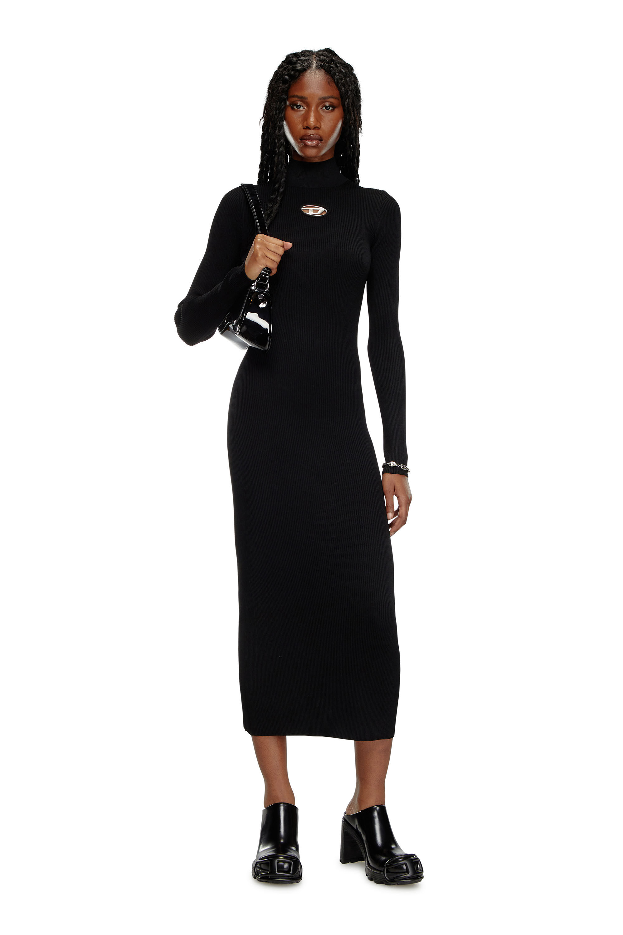 Diesel - M-ZARY-B, Vestido en punto de canalé Mujer in Negro - 1