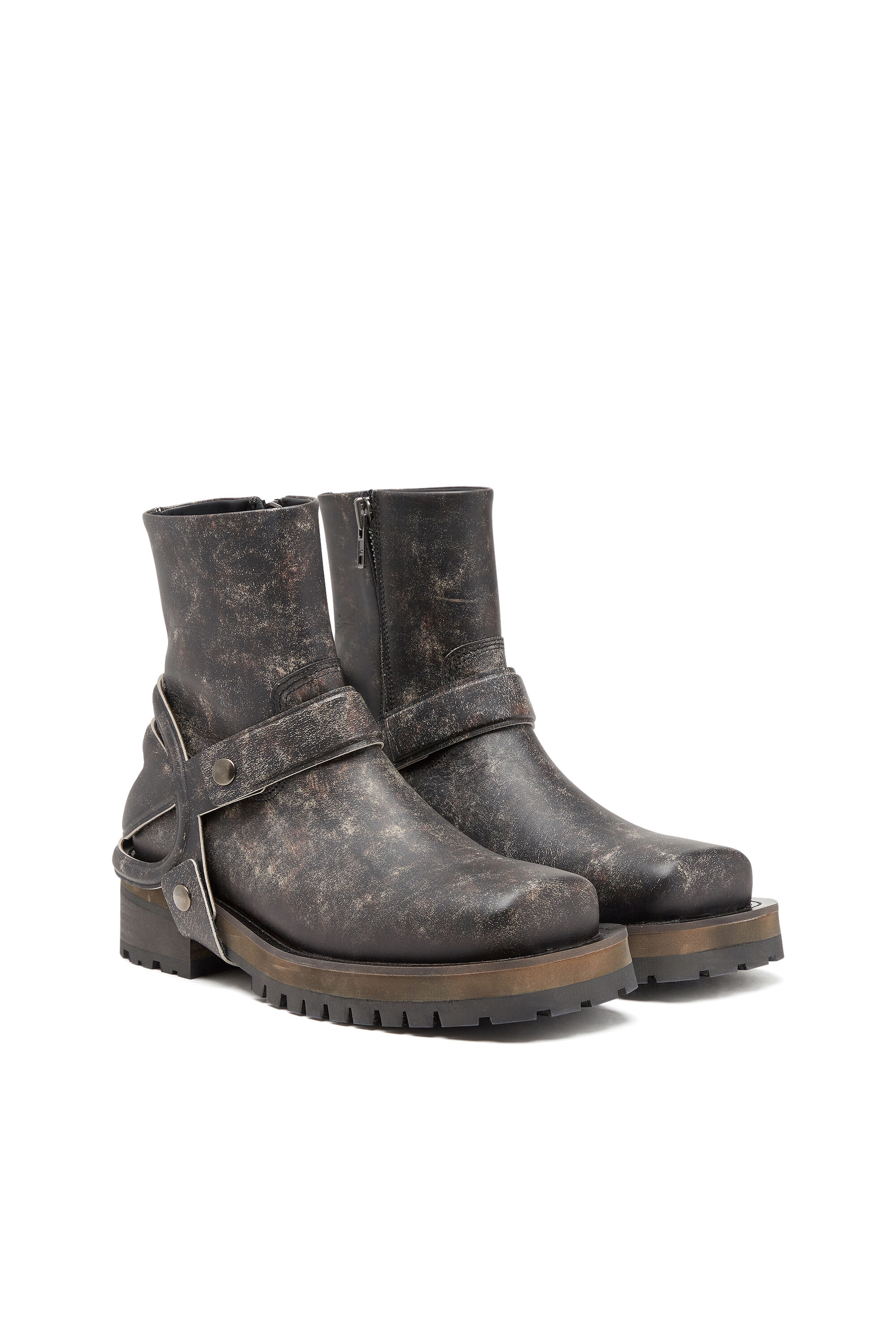 Men s D Texan Harness boots in distressed leather Brown Diesel