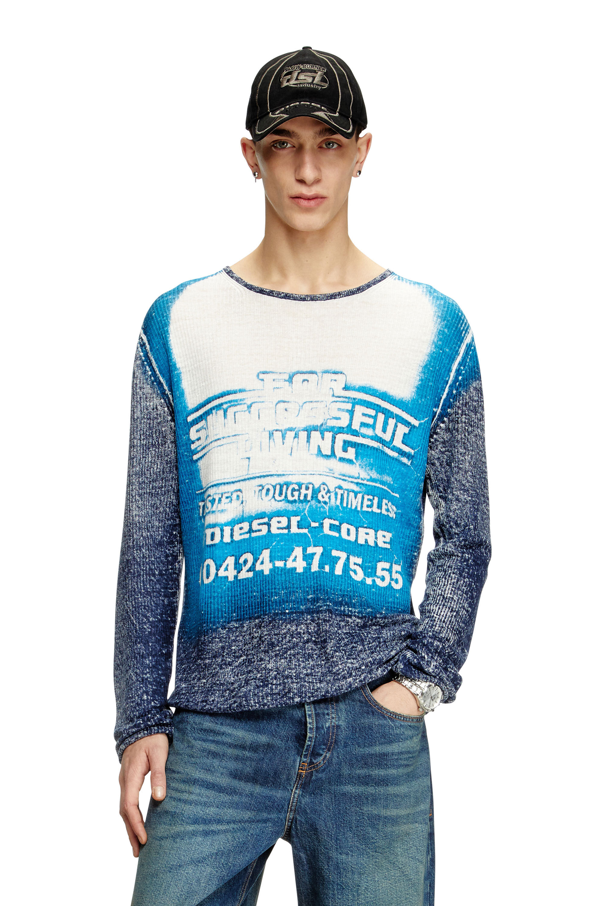 Diesel - K-ROD, Suéter de lino con gráfico del logotipo Hombre in Azul marino - 3