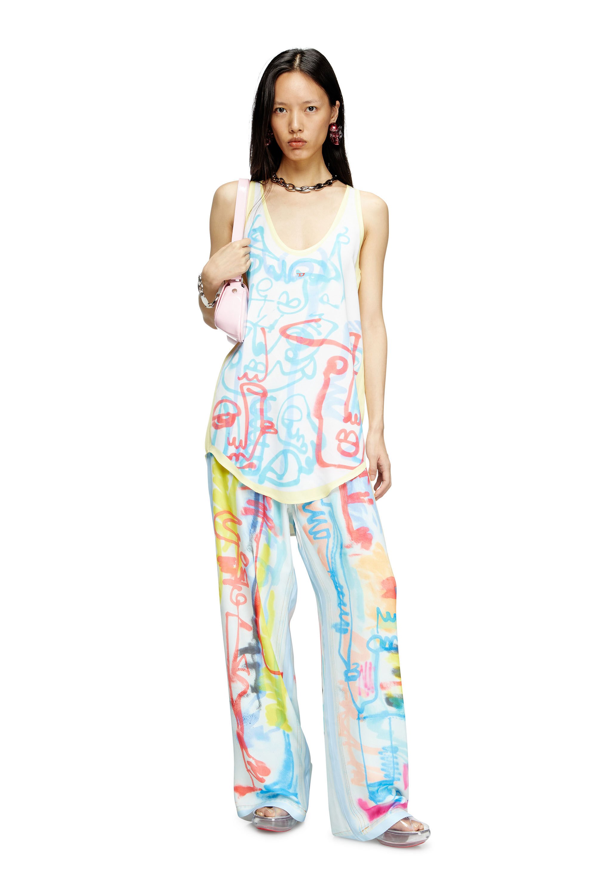 Diesel - D-LINZ-GRAFFITI-AFR, Camiseta con tirantes de satén con estampado graffiti Mujer in Multicolor - 1