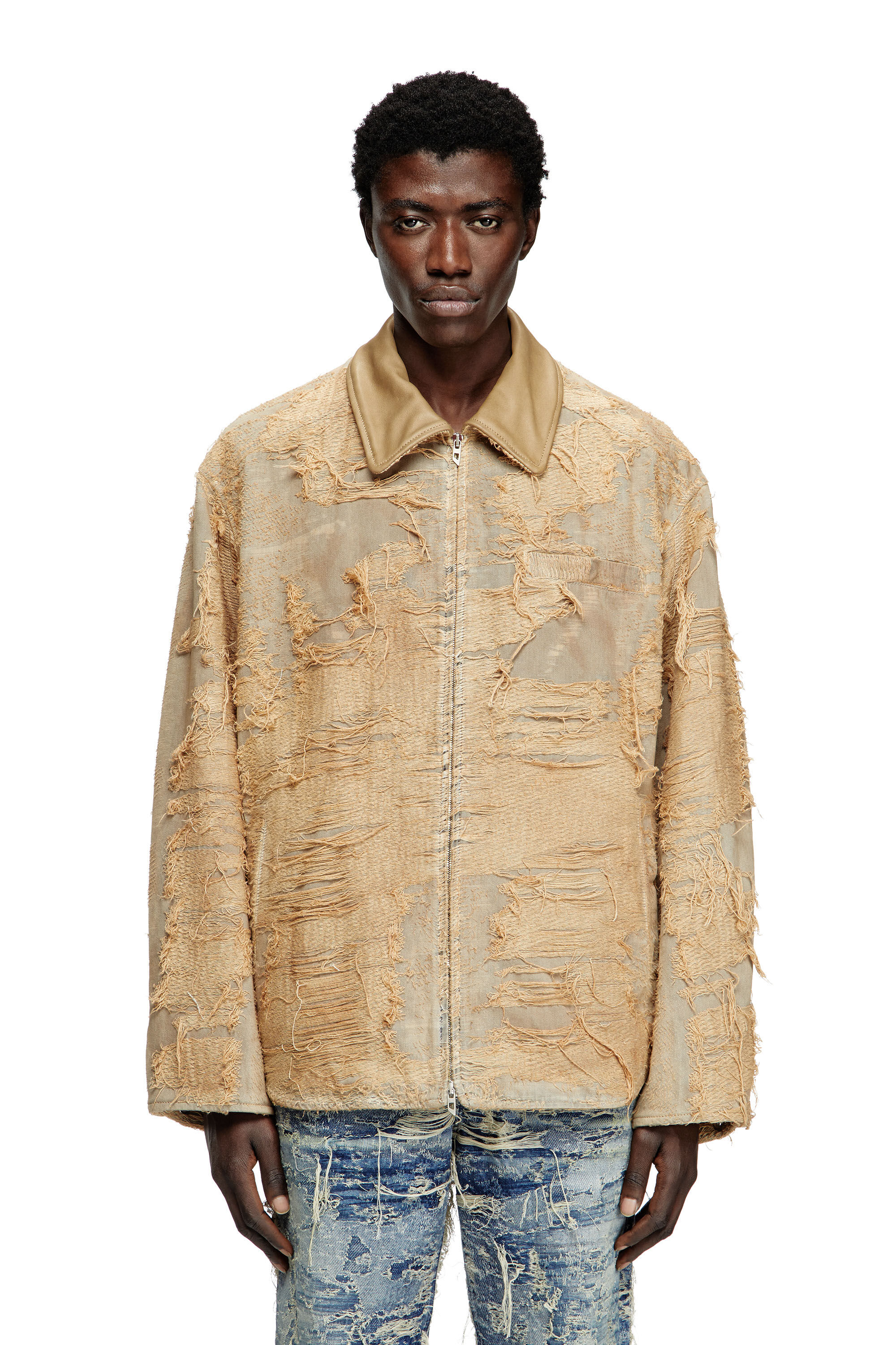 Diesel - D-IVAR-FSG, Chaqueta de denim sobreteñido con hilos flotantes Hombre in Marrón - 3