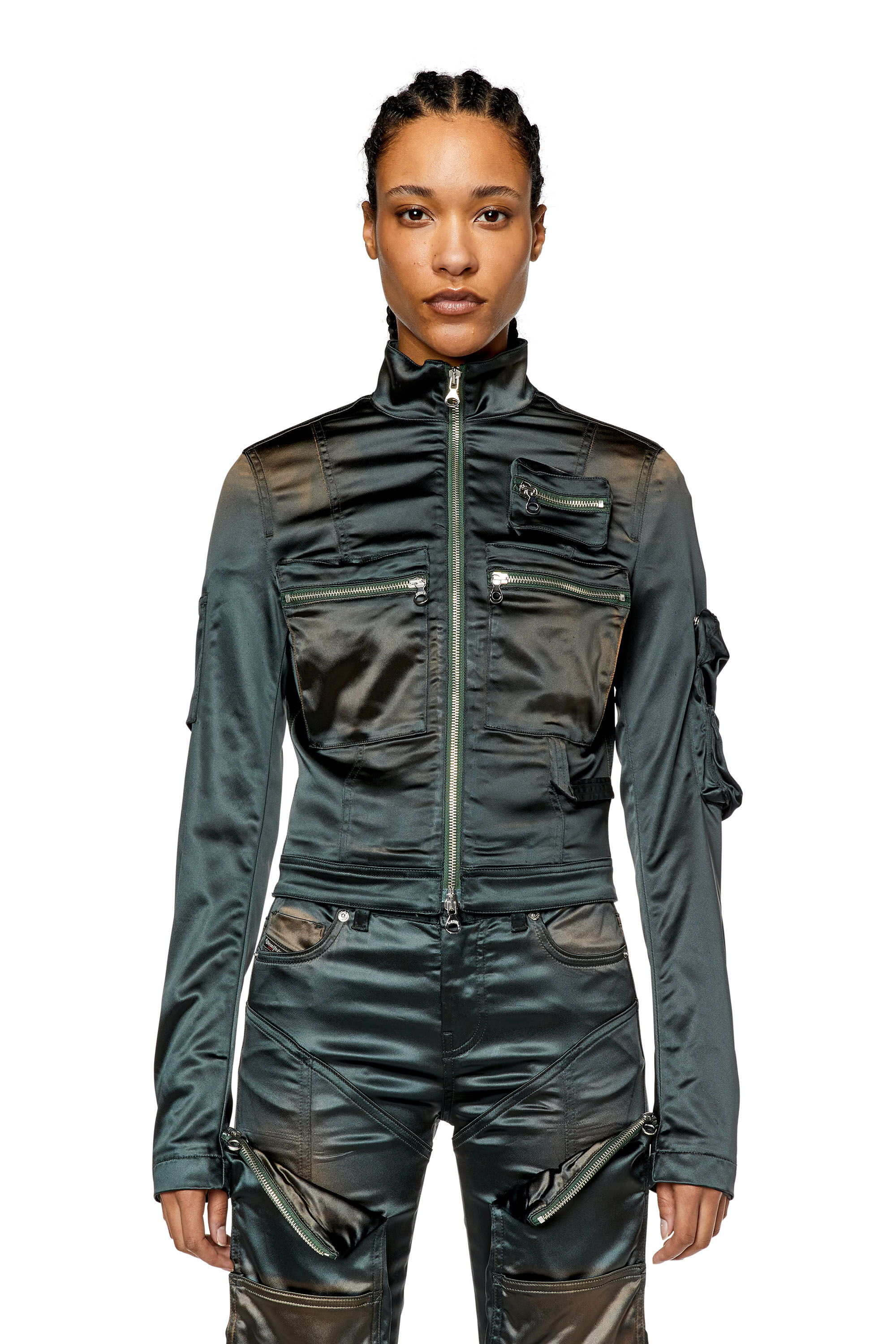 Diesel - G-LANDY, Woman's Utility jacket in shiny satin in Dark grey - 3