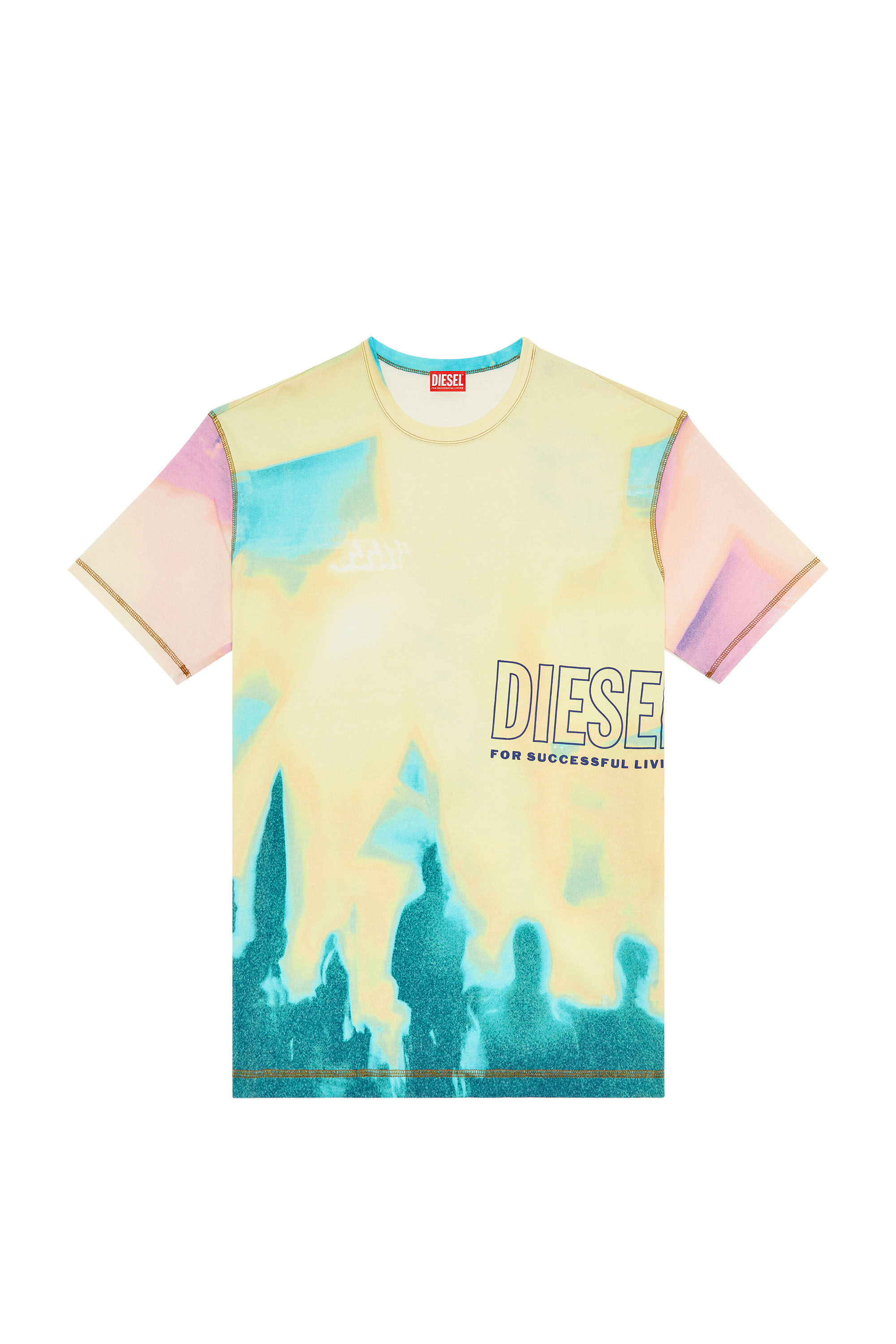 関税込 DIESEL クルーネック T ディーゼル t-wash-color Men's T-shirt with faded pastel print | Yellow | Diesel