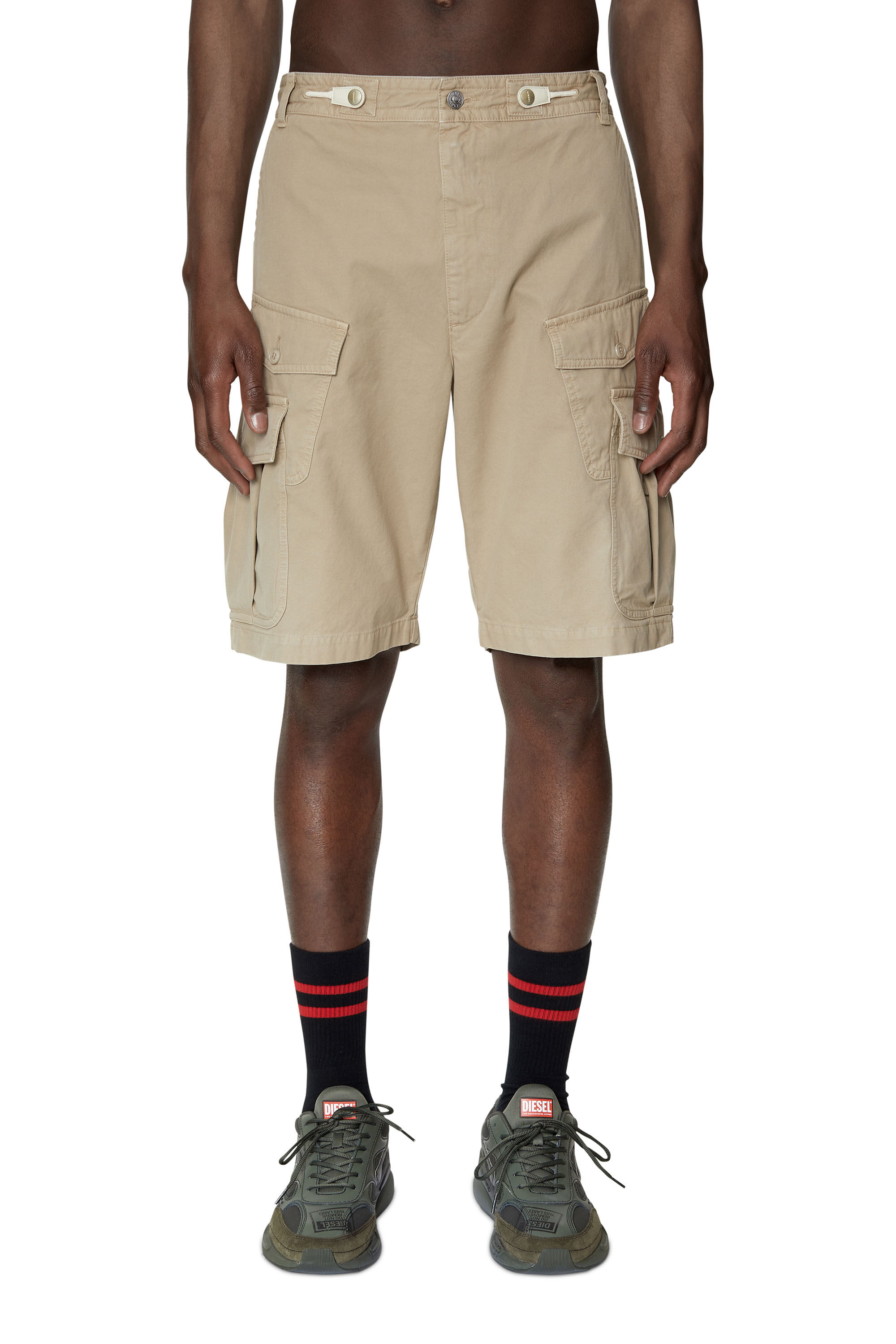 Mens OTB Cargo Shorts Black Twill with Button Flap Pockets and Belt 