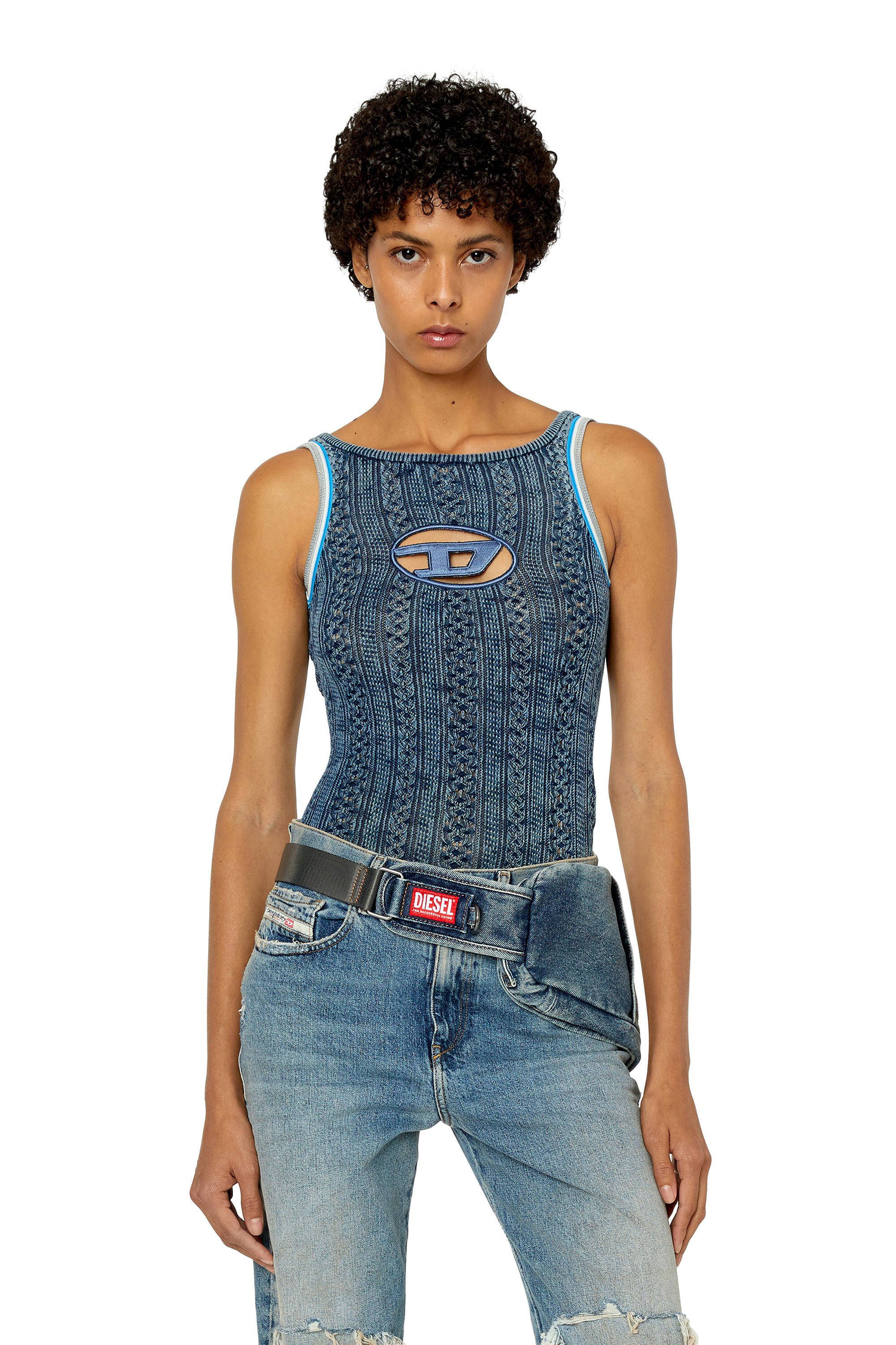 Diesel - M-ILAGROS, Woman Pointelle bodysuit with oval D cutout in Blue - Image 3