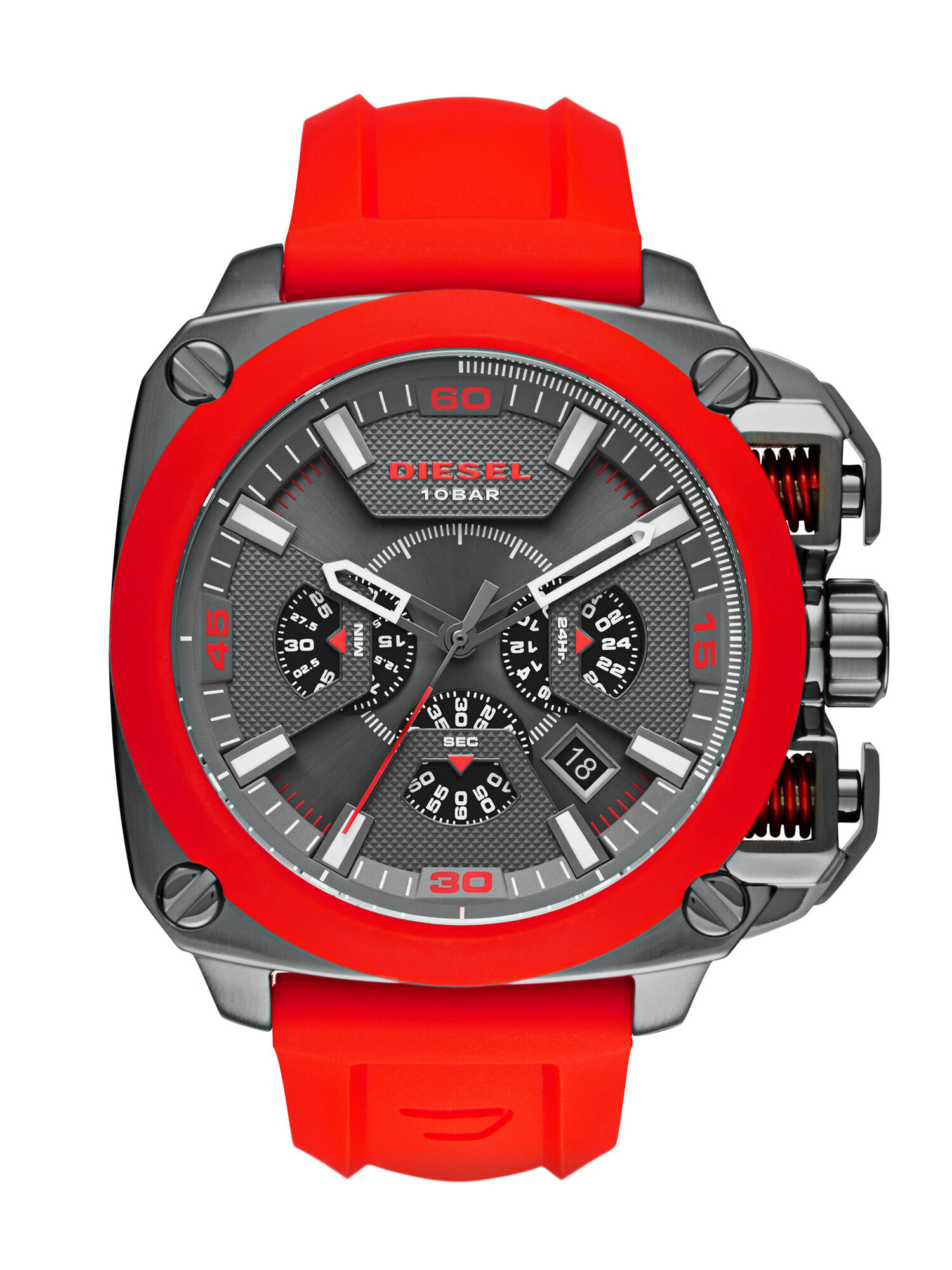 Reloj Bamf de silicona roja con cronografo Hombre Rojo Diesel