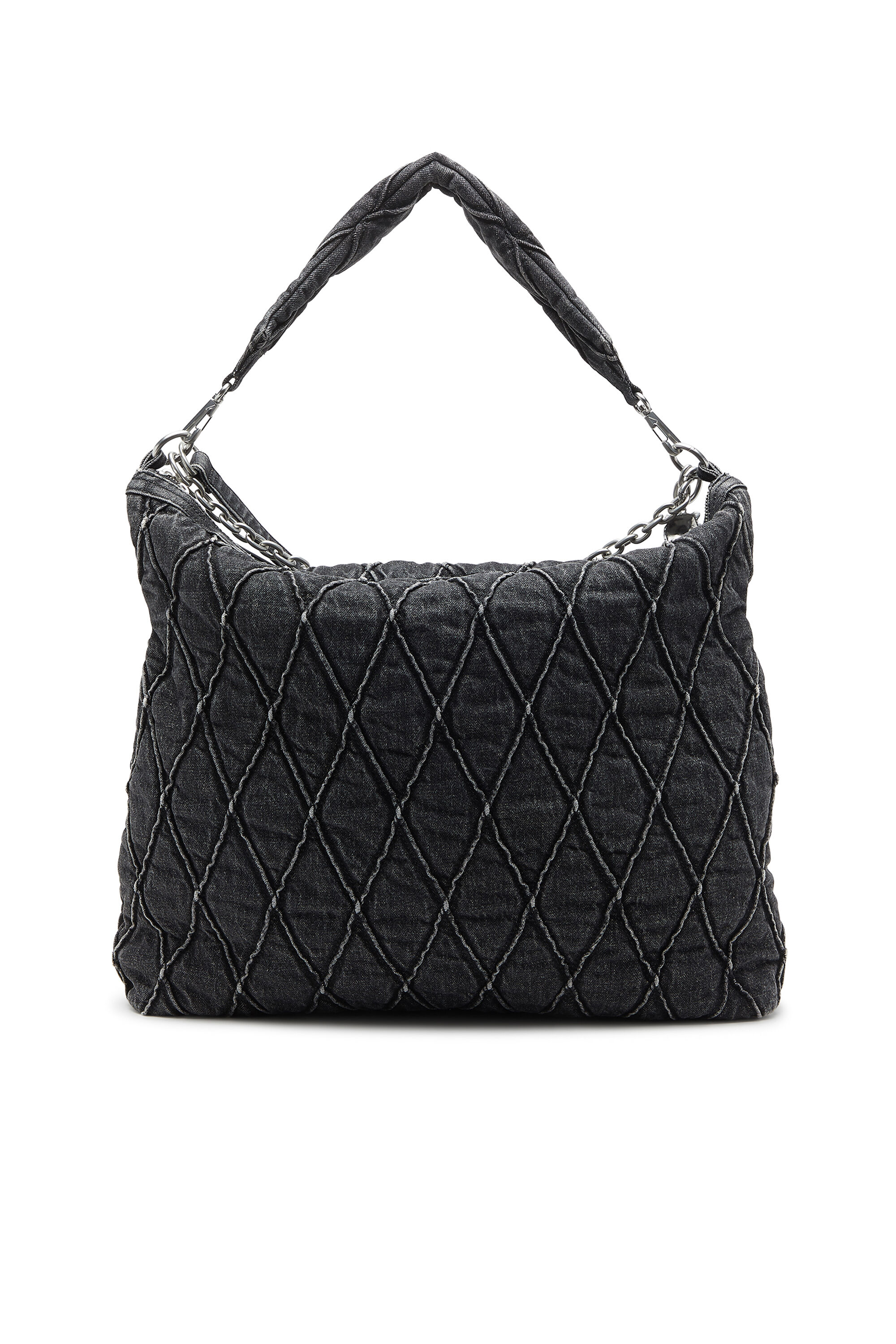 Diesel - HOSHI CHARM-D HOBO, Woman's Quilted-denim hobo bag with chain charms in Black - 3