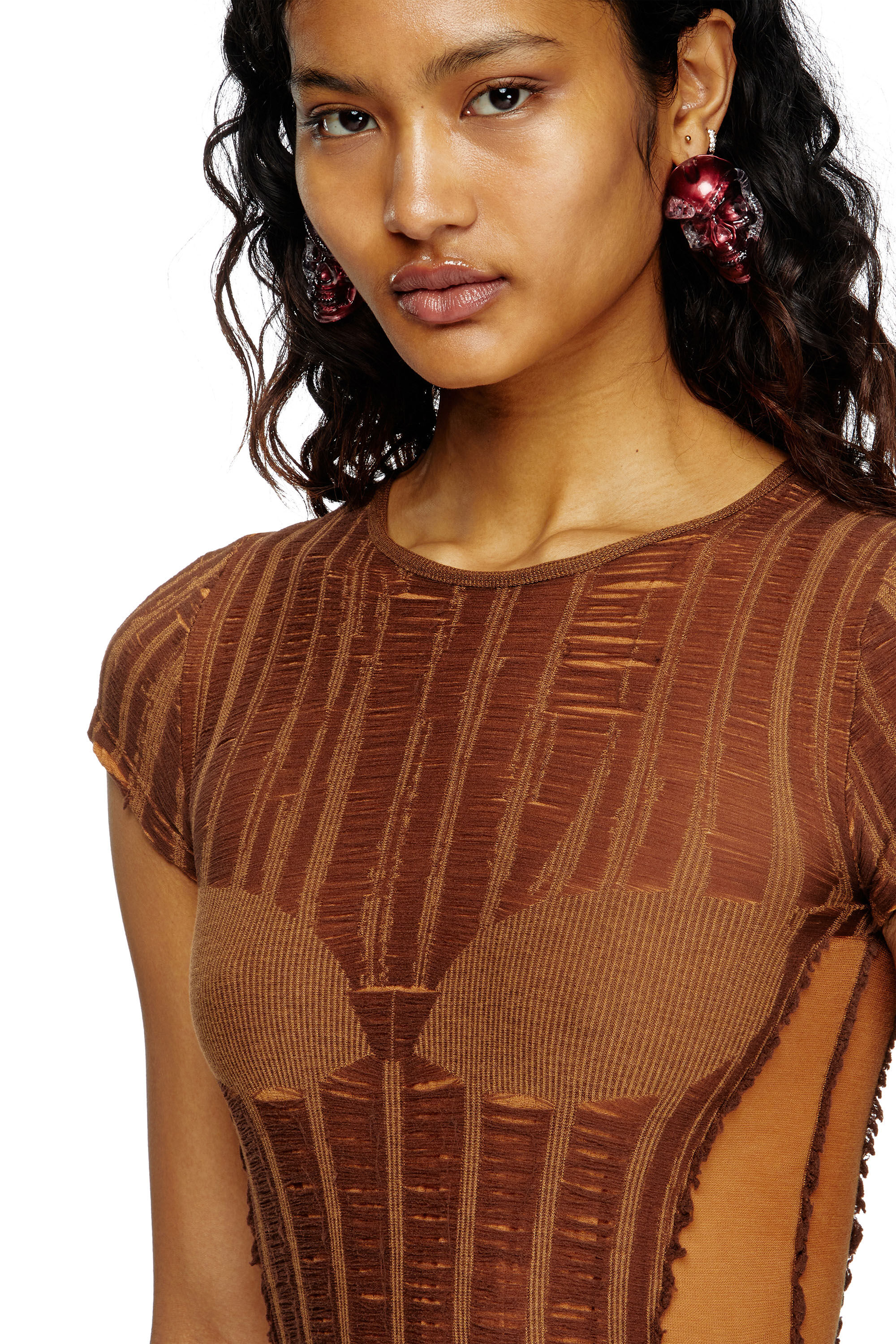 Diesel - M-CALAI-SS, Woman's Seamless T-shirt with lingerie illusion in null - 5