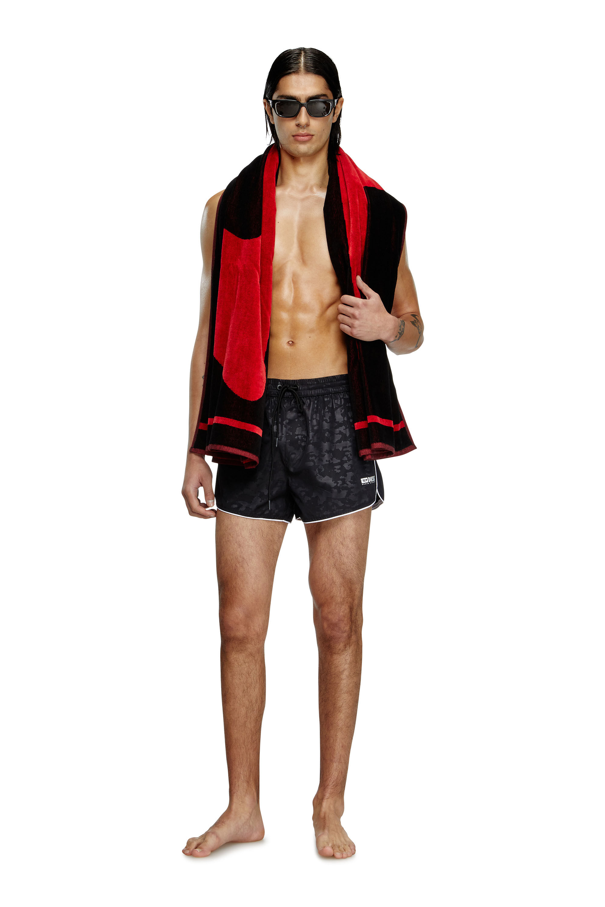 Men's Swim shorts with pixelated camo motif | Black | Diesel