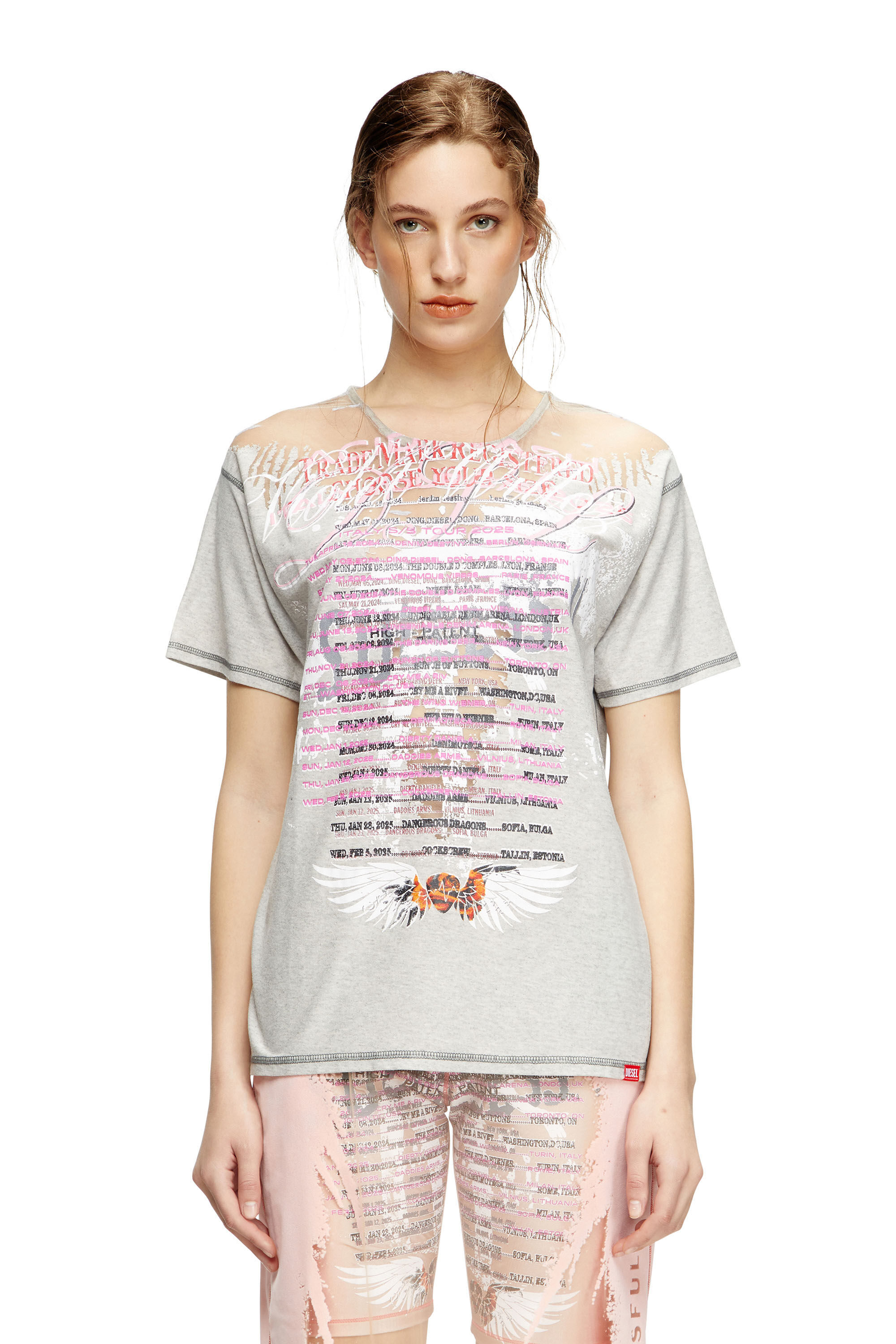 Women's Crew neck T-shirt with lyrics print | Grey | Diesel