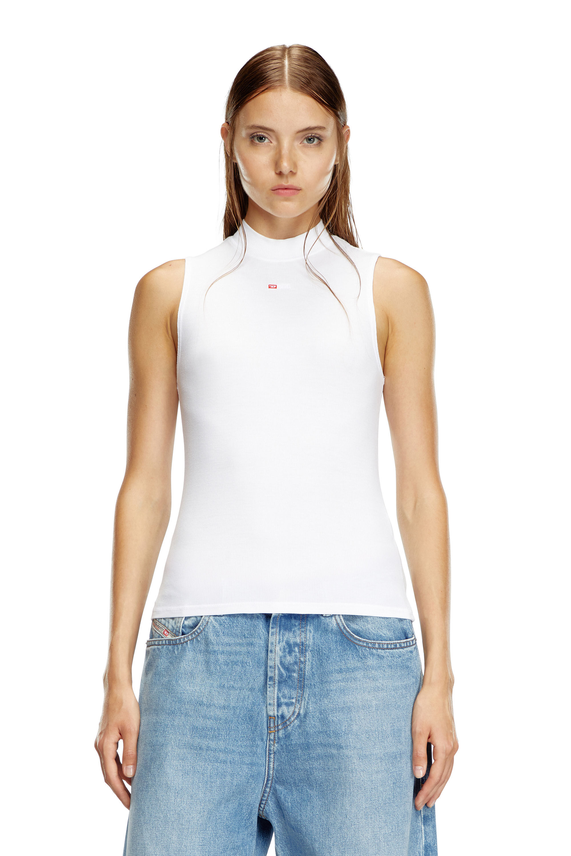 Diesel - T-MOKKY-SL-MICRODIV, Mujer Camiseta con tirantes de canalé con medio cuello alto in Blanco - Image 4