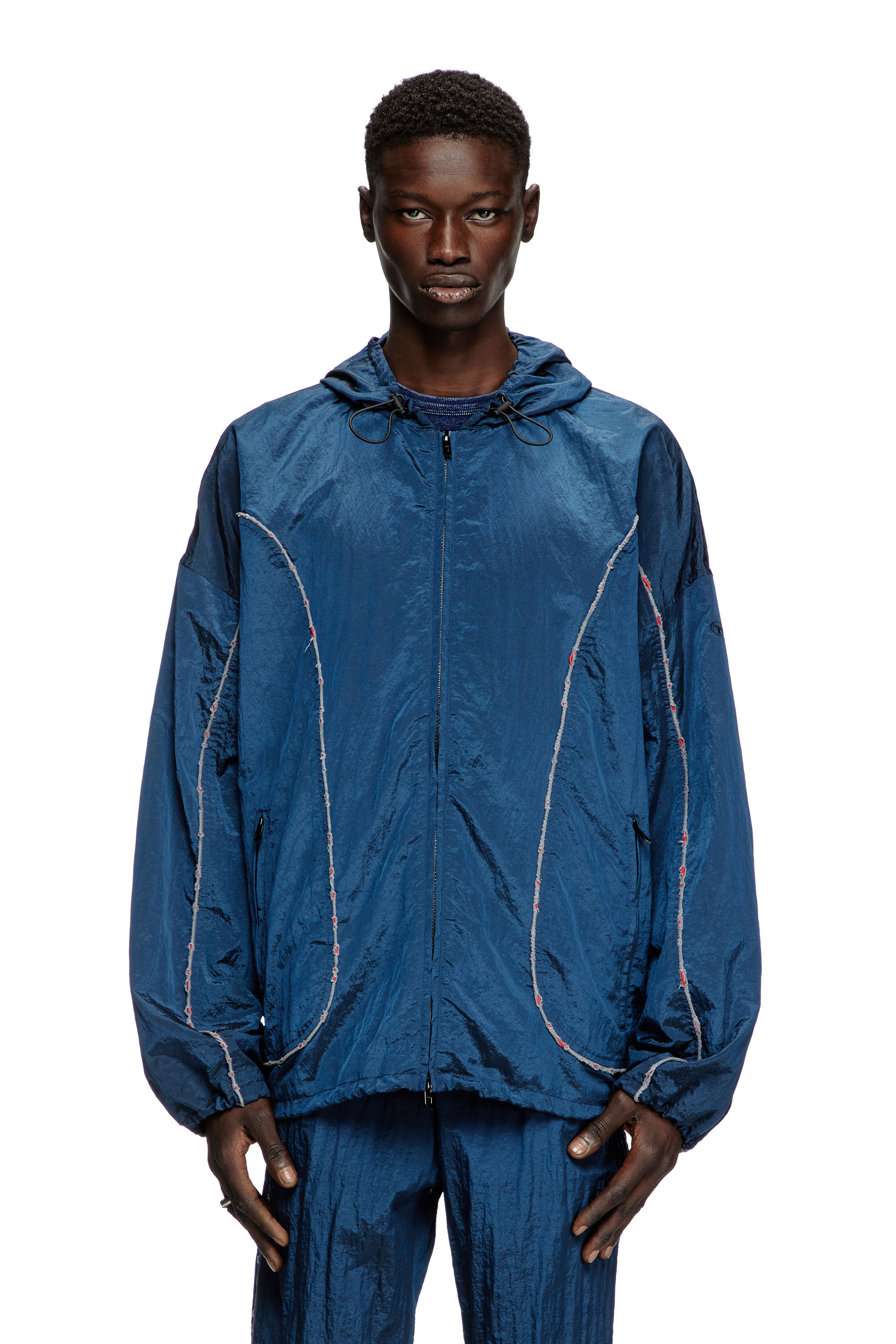 Diesel - J-ANTHEIT, Anorak con ribetes destruidos Hombre in Azul marino - 3