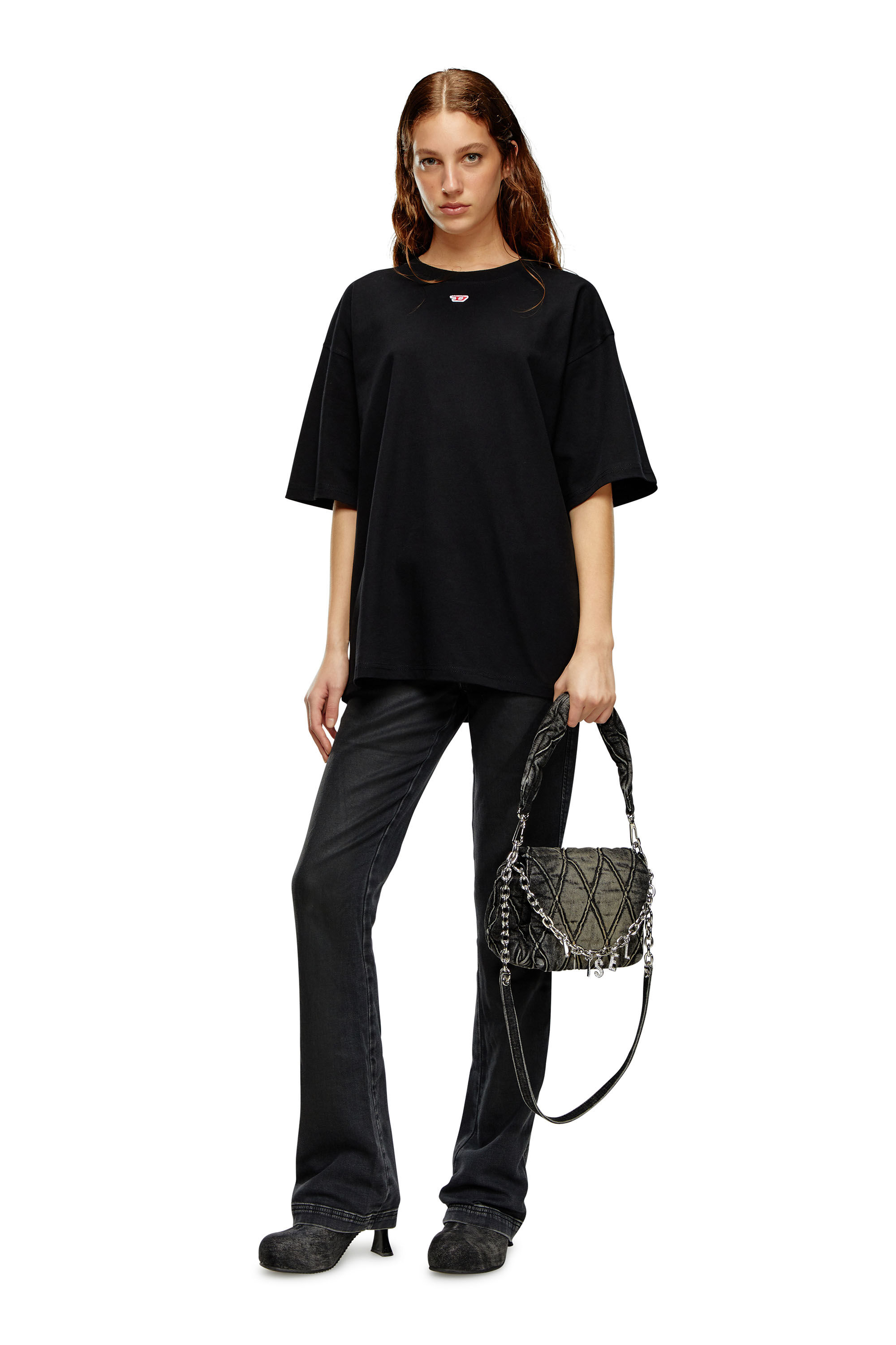 Women's T-shirt with embroidered D patch | Black | Diesel